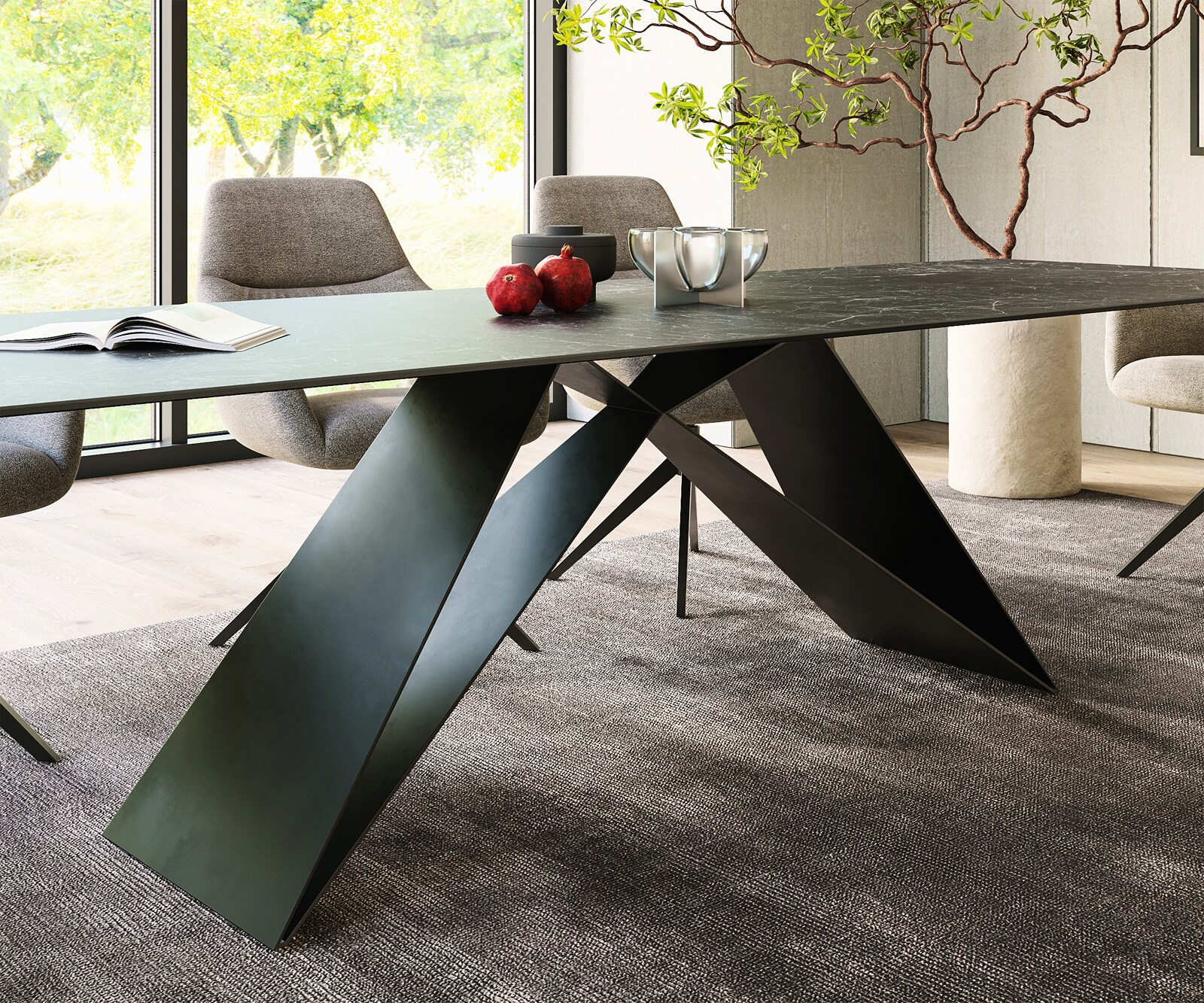 Маса 300x100cm Keramik Laminam®Nero Greco Антрацит V-среден крак Черен Edge 6