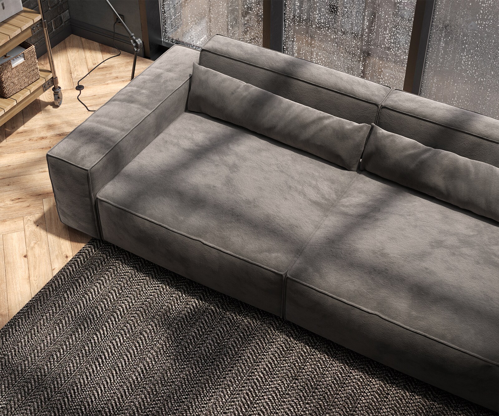 Голям диван XL 270x130 cm Микрофибър КакиКафяв с табуретка Sirpio 6