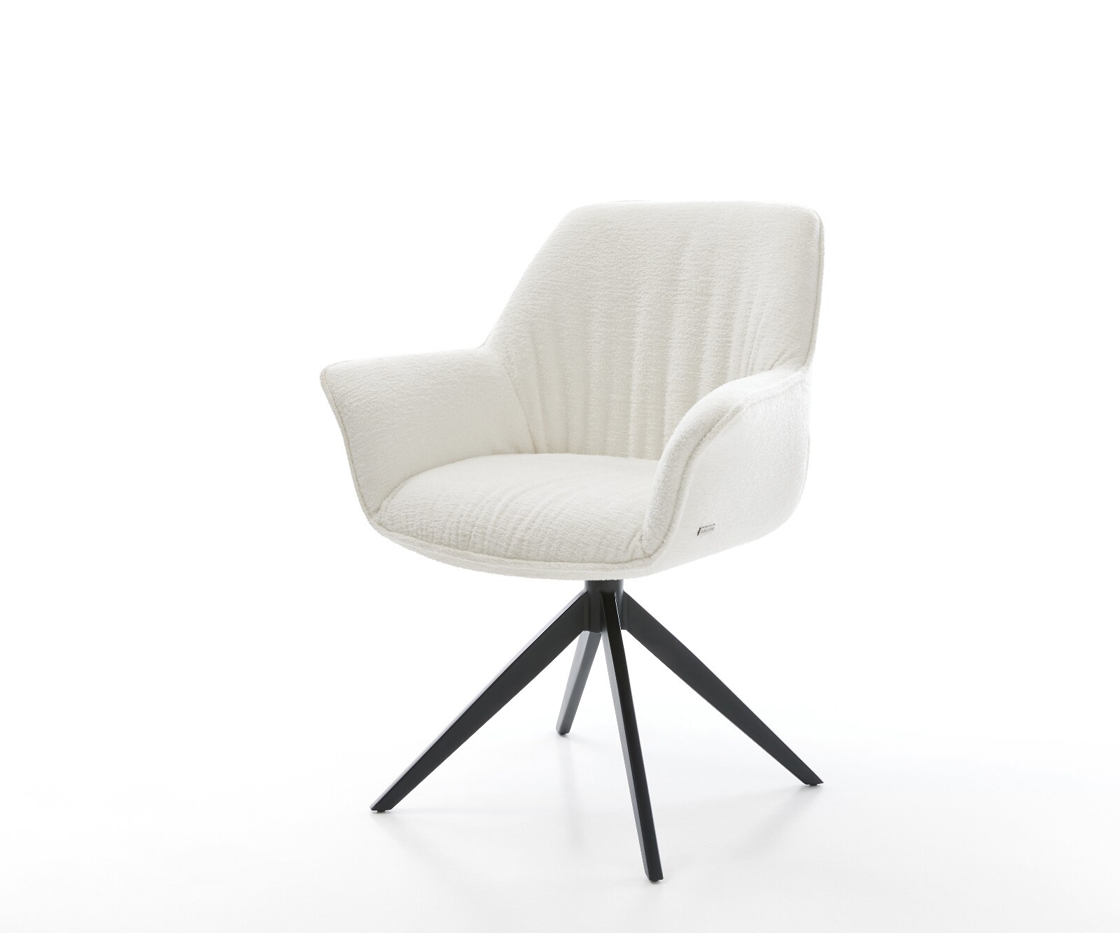Въртящ се стол Keila-Flex с подлакътници Bouclé Soft Beige Кръстосана основа широка Черно 360° въртене Люлееща се функция