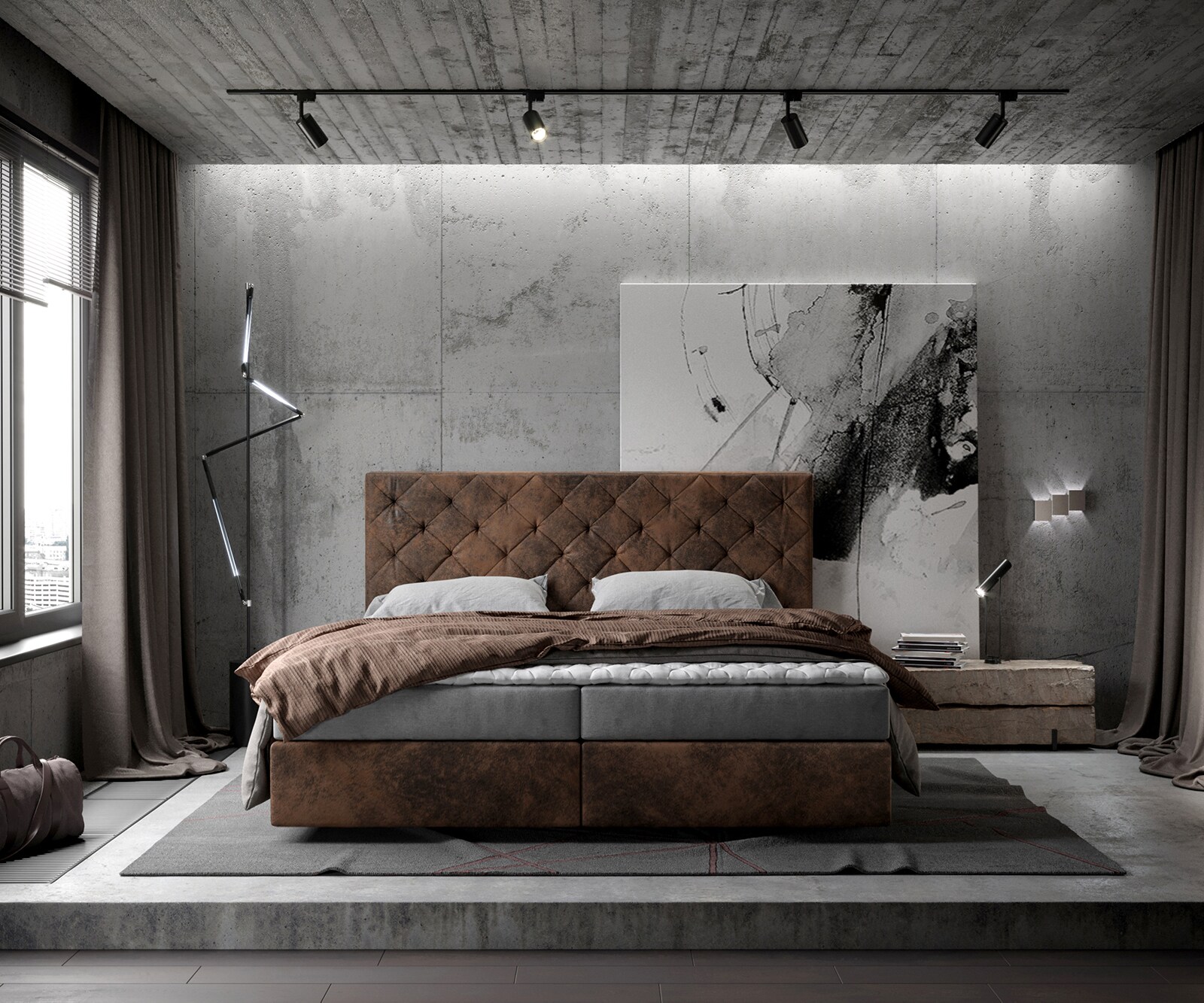 Легло Боксспринг 180x200 cm Кафяв Винтидж с Матрак и Топер Dream-Great 1