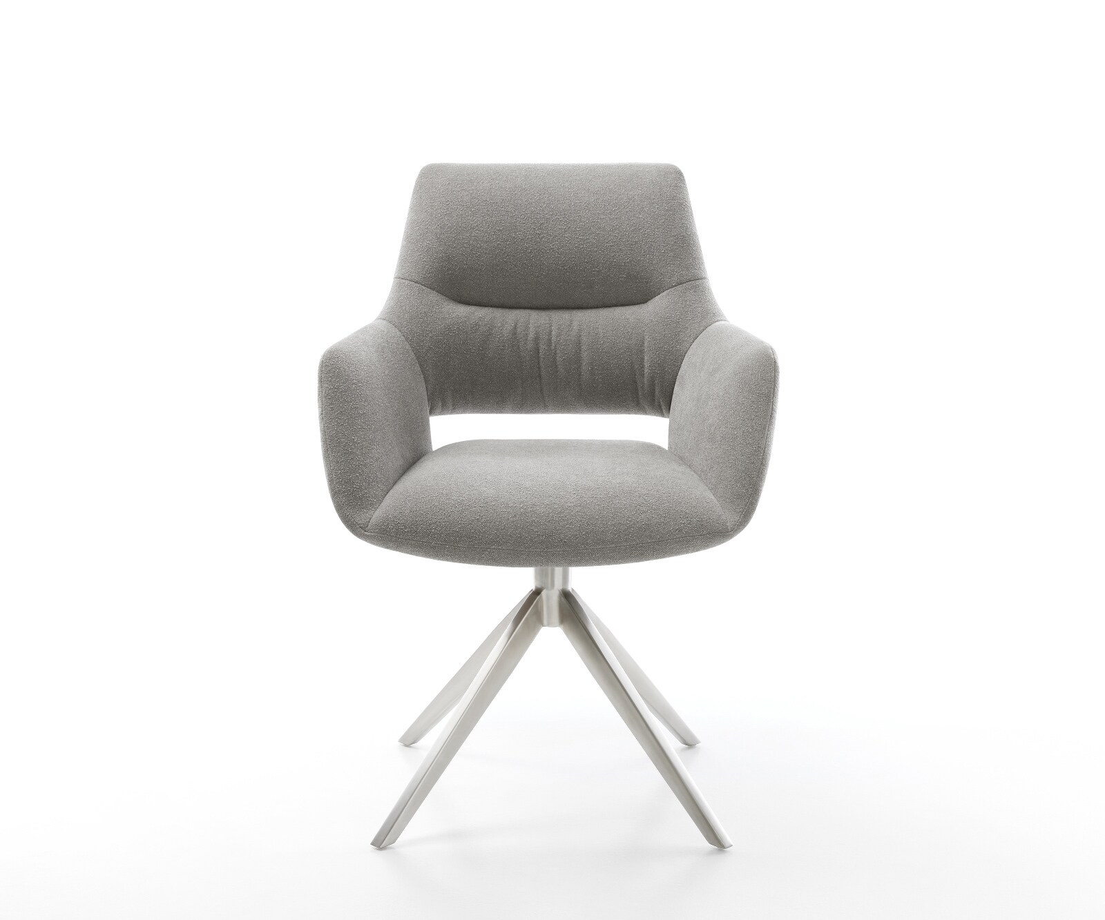 Въртящ се стол Yago-Flex с подлакътници, Текстурирана тъкан Меко сиво, Кръстосана рамка широка, Неръждаема стомана, Въртене на 360°, Люлееща се функция, Ядро от джобни пружини 2
