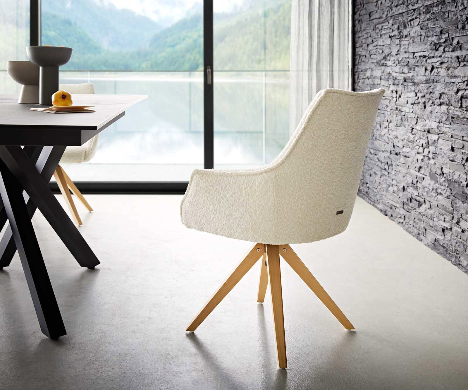 Врътящ се стол с подлакътници Букле Бял Дървена рамка  Натурал 180° въртящ се Покет пружина Alja-Flex 4 Врътящ се стол с подлакътници Букле Бял Дървена рамка  Натурал 180° въртящ се Покет пружина Alja-Flex 4