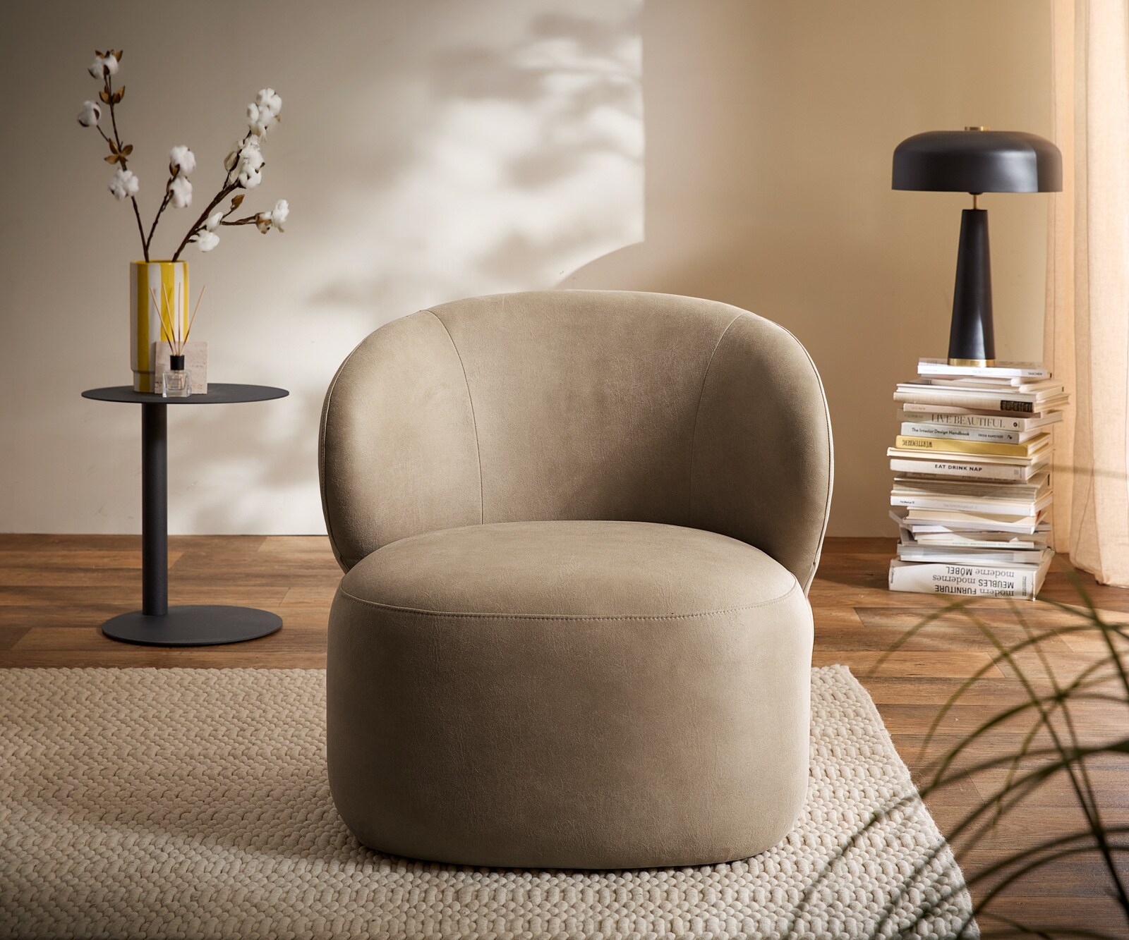 Стол за отдих Pulo 80x80 cm микрофибър бежов реколта 2