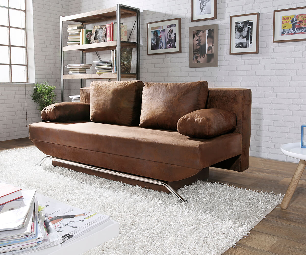 Разтегателен диван 200x90 cm Кафяв Антик Визия Кутия за легло Cady