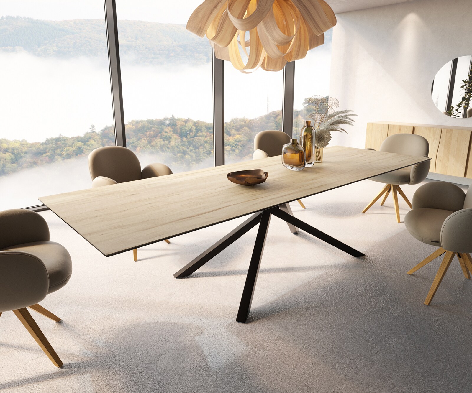 Маса 300x100 Keramik Laminam® Sabbia Дъбцвят КръстРамка Правоъгълник Черен Edge