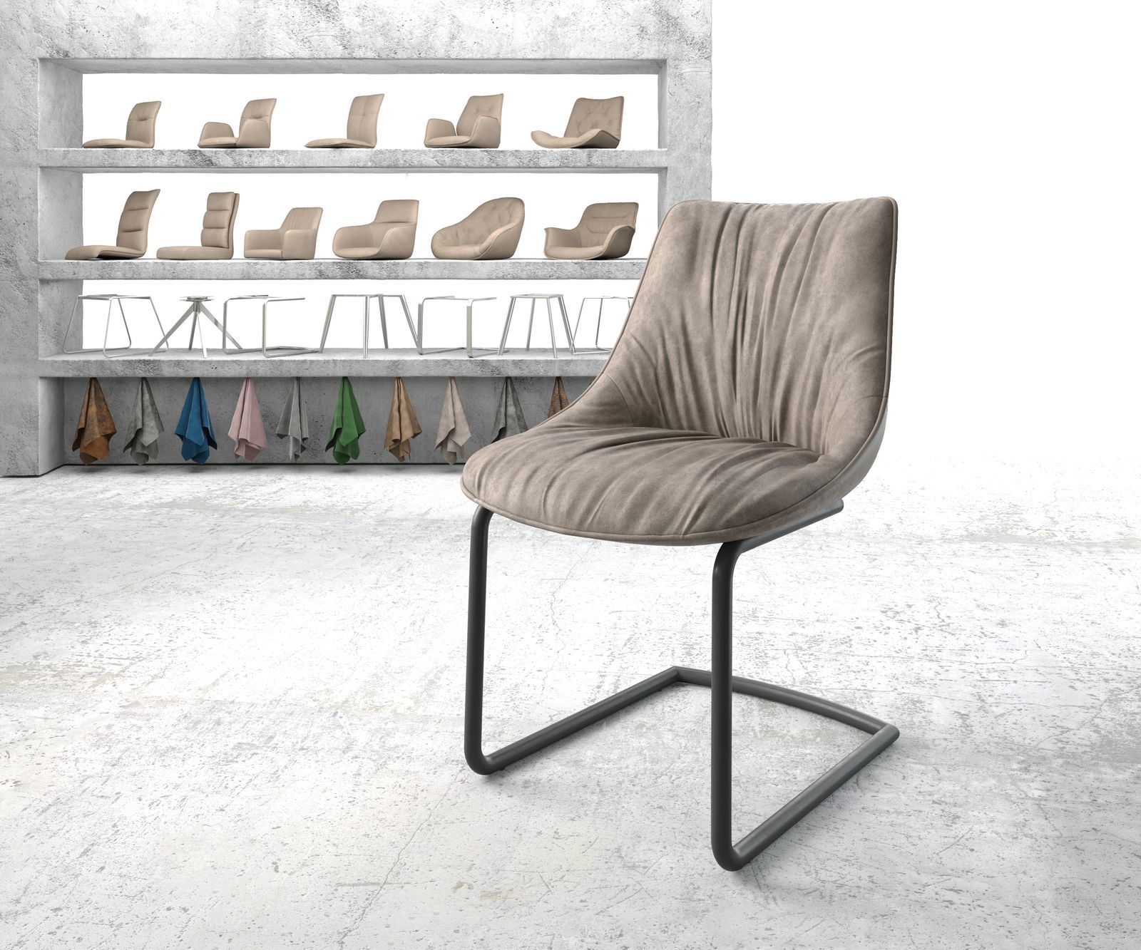 Стол с конзола Elda-Flex от микрофибър taupe винтидж стол с конзола кръгъл черен 1