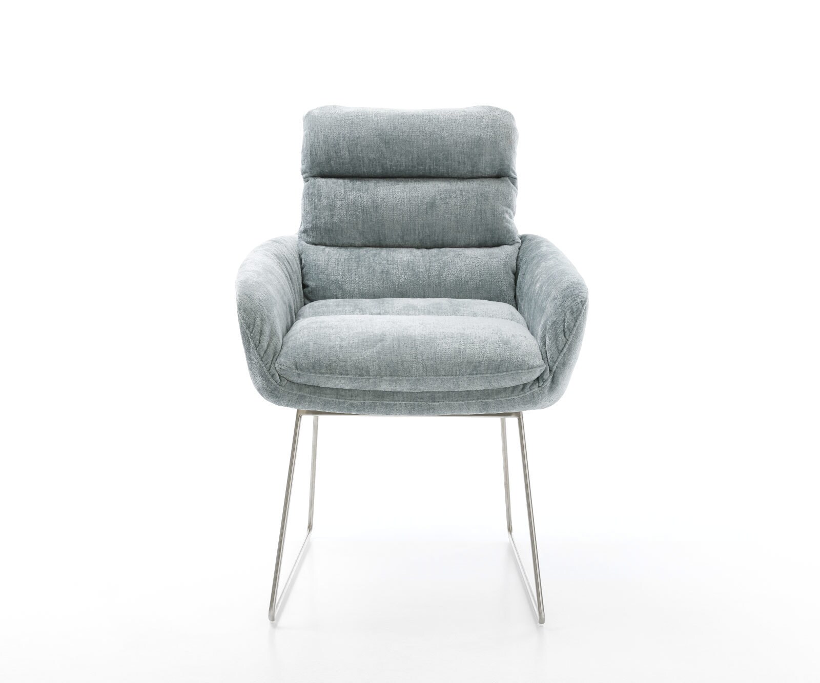 Трапезен стол с подлакътници Шенил Пастелено син Извити крака Неръждаема стомана Abelia-Flex 1