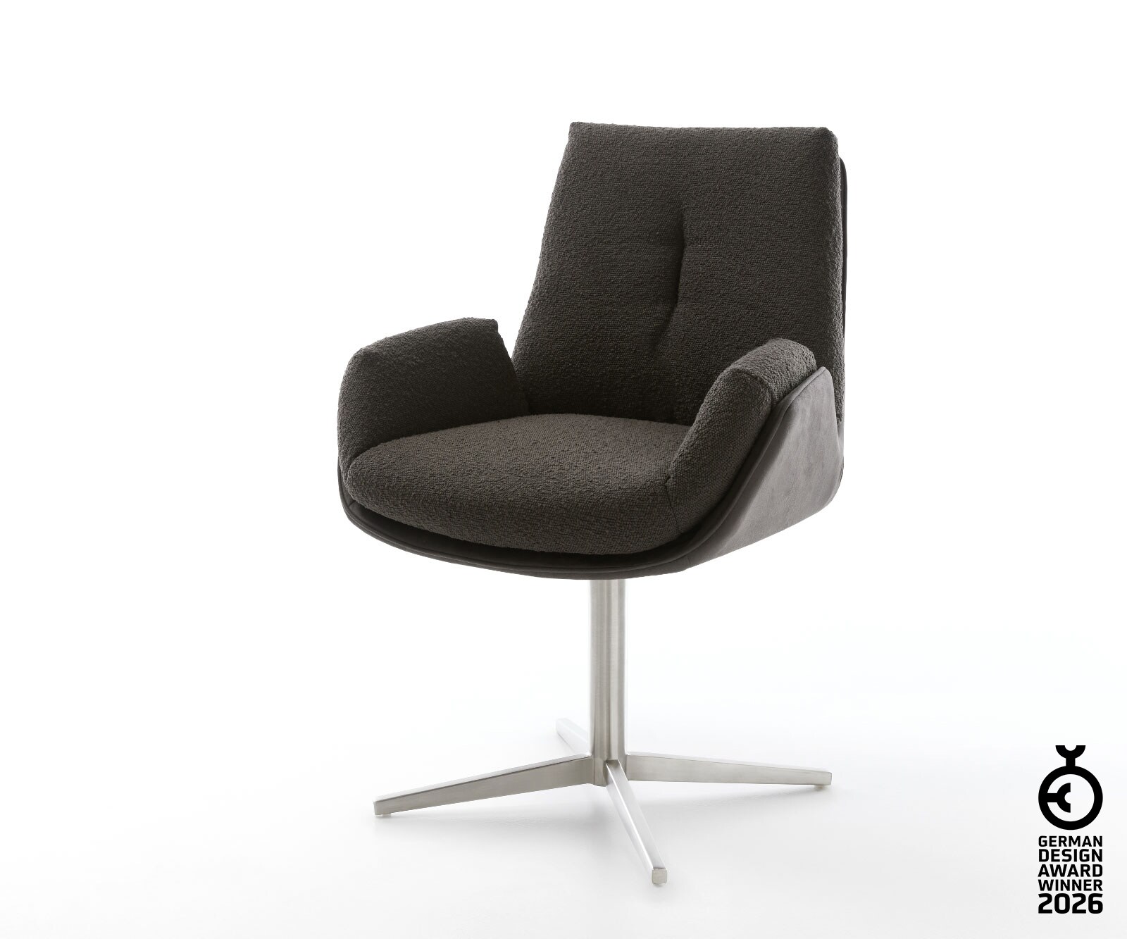 Врътящ се стол Комбинация от дамаски Черен Офис основа Неръждаема стомана 360° въртящ се Clea-Flex