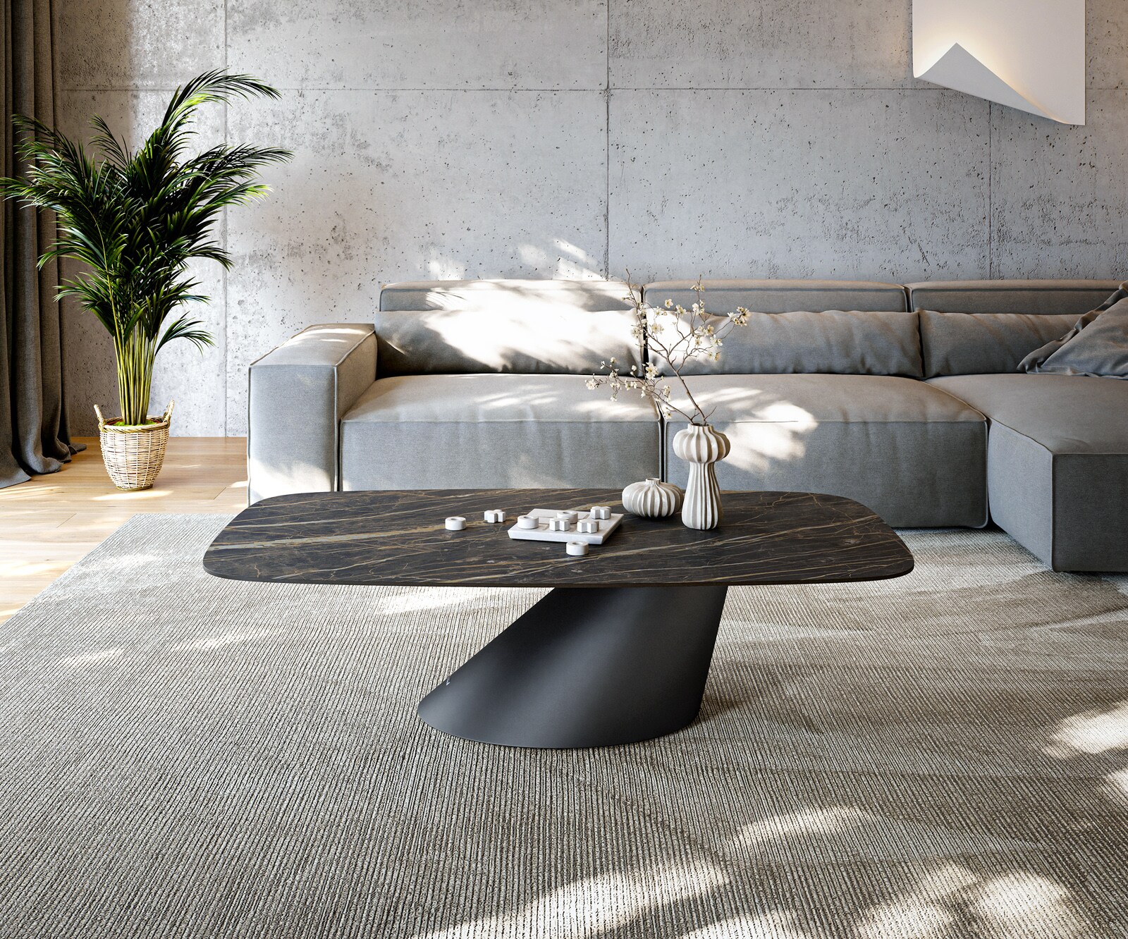 Масичка за кафе Edge Boot 140x80 cm Ceramic Laminam® Noir Desir Brown Conis Metal Black