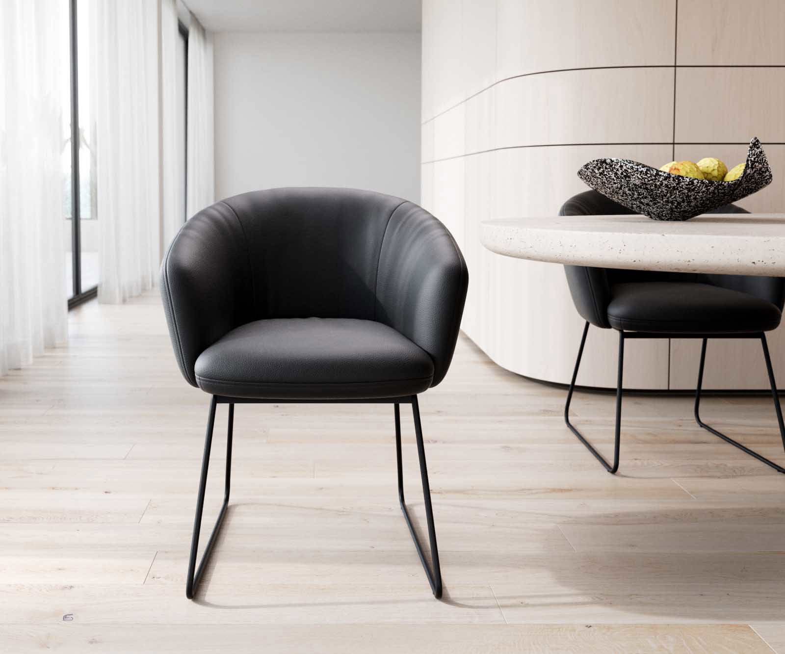 Стол Естествена кожа Черна Извити крака Черни Покет пружина Caja-Flex 1 Стол Естествена кожа Черна Извити крака Черни Покет пружина Caja-Flex 1