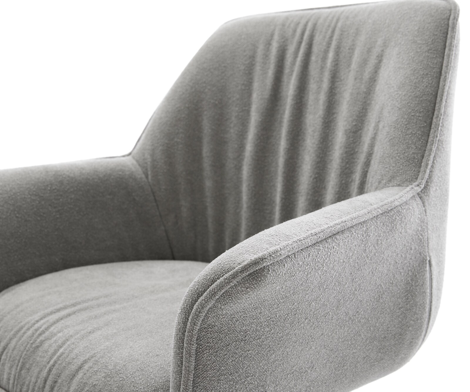 Трапезен стол Keila-Flex с подлакътници от текстуриран плат в меко сиво 4-основа от конусовидна неръждаема стомана 4