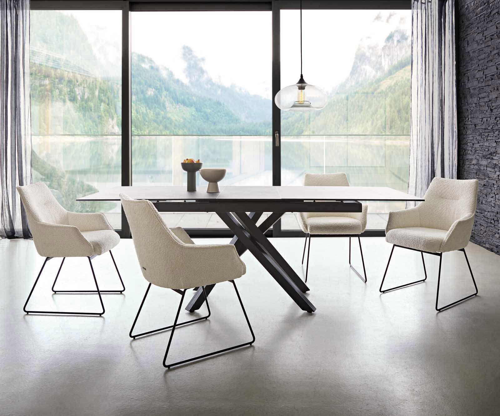 Стол Букле Бяло Извити крака Черни Покет пружина Alja-Flex 3 Стол Букле Бяло Извити крака Черни Покет пружина Alja-Flex 3