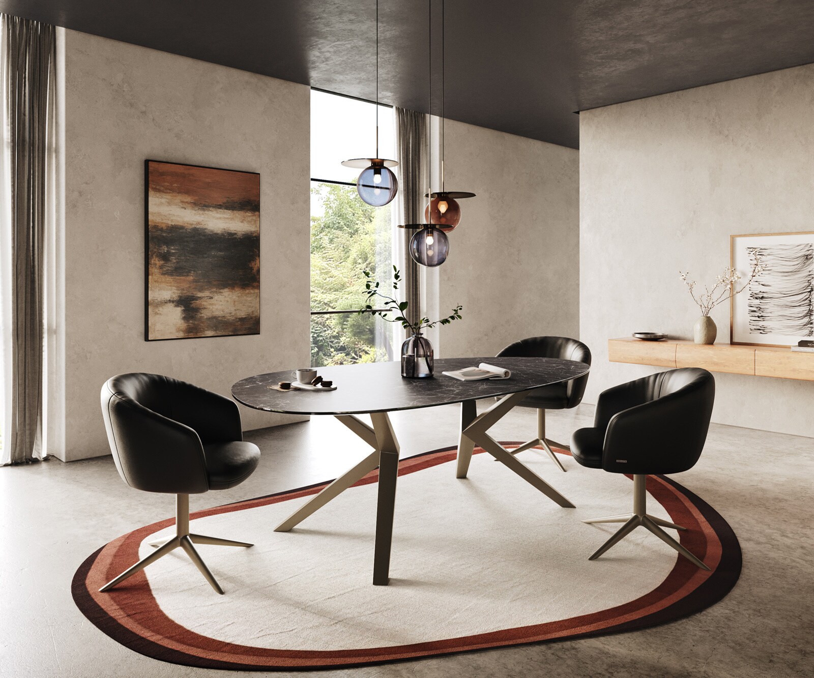 Трапезна маса Edge Oval 220x120, керамика Laminam „®“, „Nero Greco“, „Anthrazit“, „Zenthara“, с остри ръбове, метално покритие с ефект „Титан“ 6