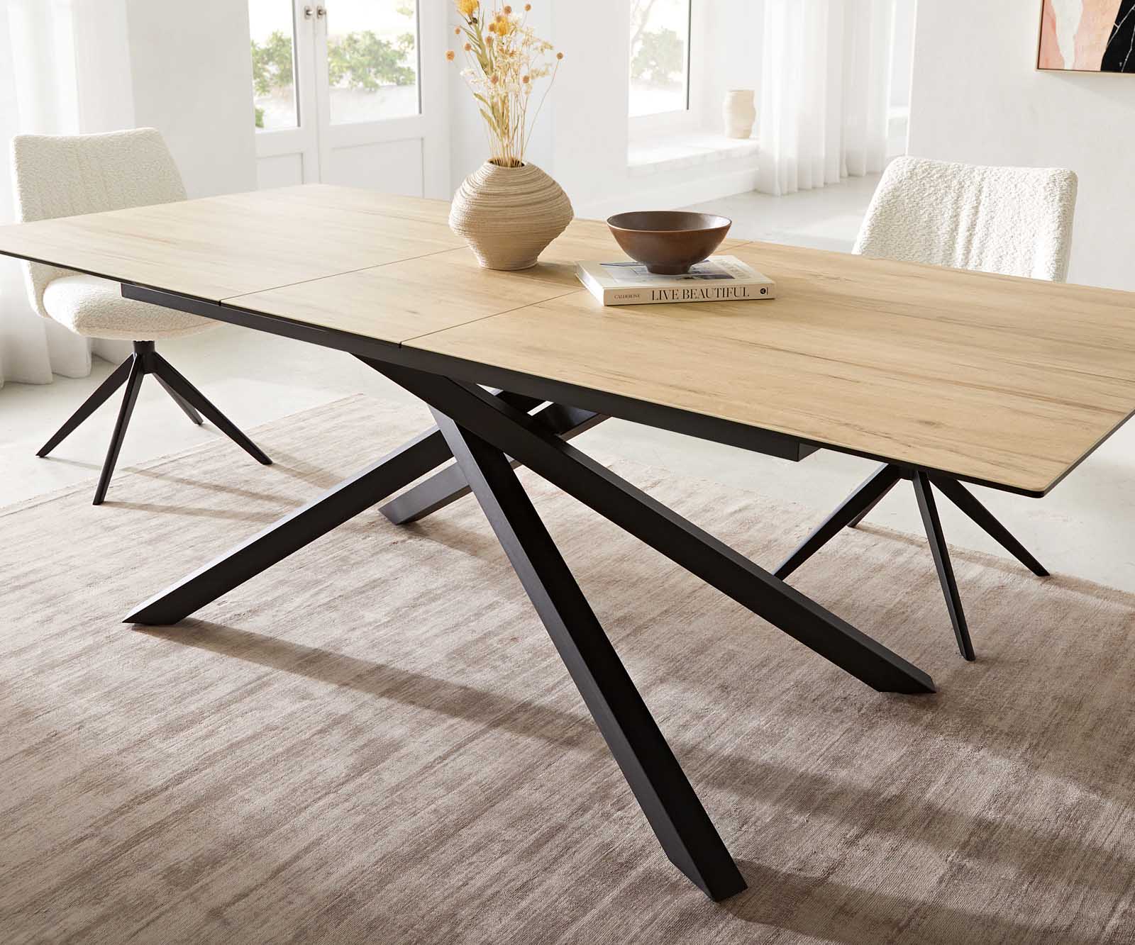 Маса 180-220x100 Keramik Laminam® Sabbia Дъбцвят КръстРамка Правоъгълник Черен разтегателна Edge 5