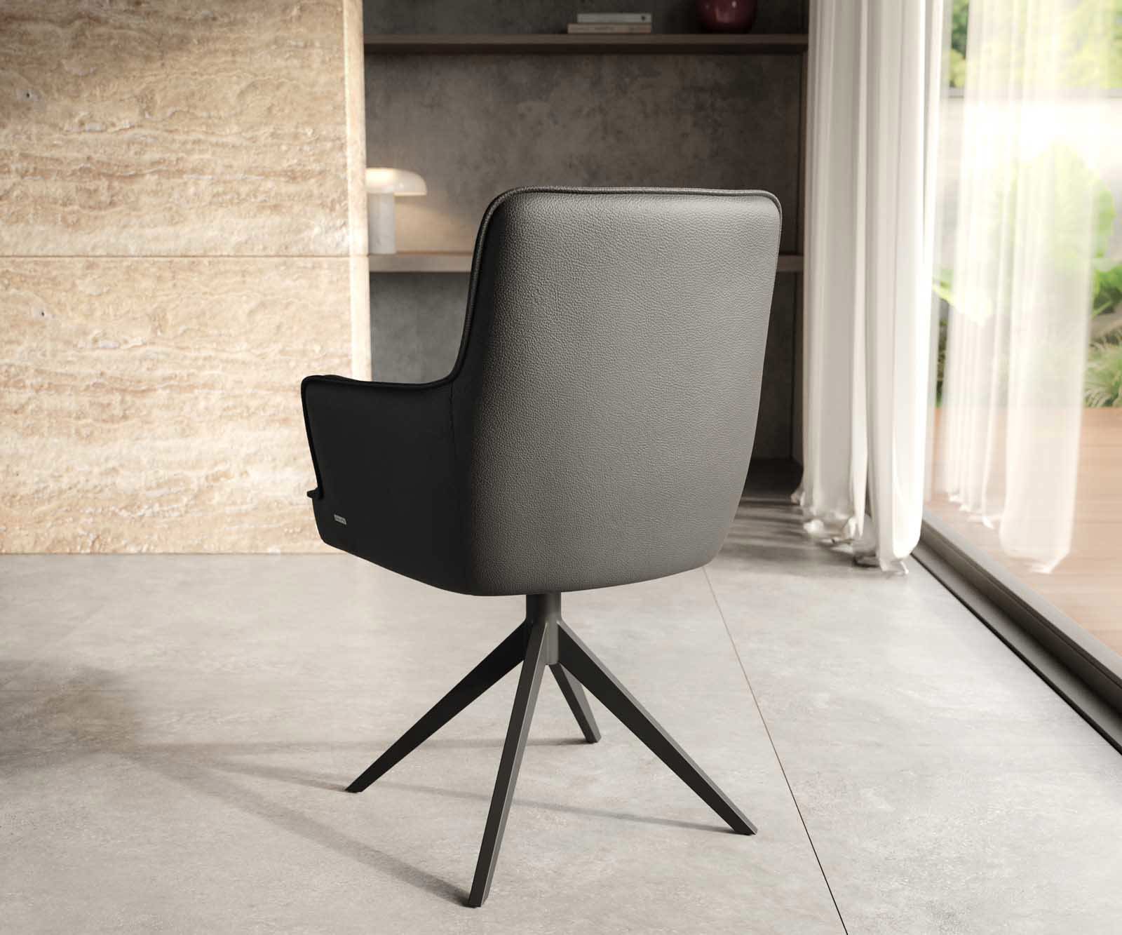 Врътящ се стол с подлакътници Естествена кожа Черен Конус крак плосък Черен 360° въртящ се Покет пружина Heira-Flex 3 Врътящ се стол с подлакътници Естествена кожа Черен Конус крак плосък Черен 360° въртящ се Покет пружина Heira-Flex 3