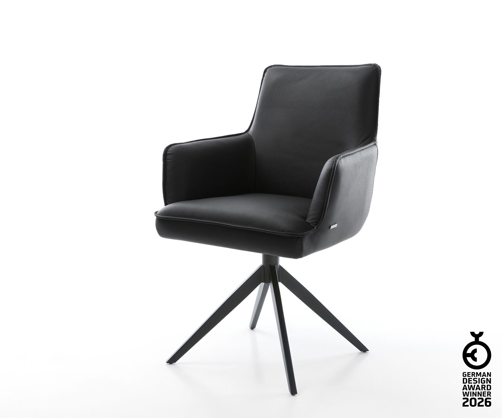 Въртящ се стол Heira-Flex с подлакътници Естествена кожа Черно Кръстосана рамка широка Черно 360° завъртане Люлееща се функция Ядро от джобни пружини 1