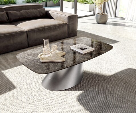 Масичка за кафе Edge Boot 120x70 cm керамика Laminam® Emperador Extra Lucidato Тъмно кафяво Conis матирана неръждаема стомана