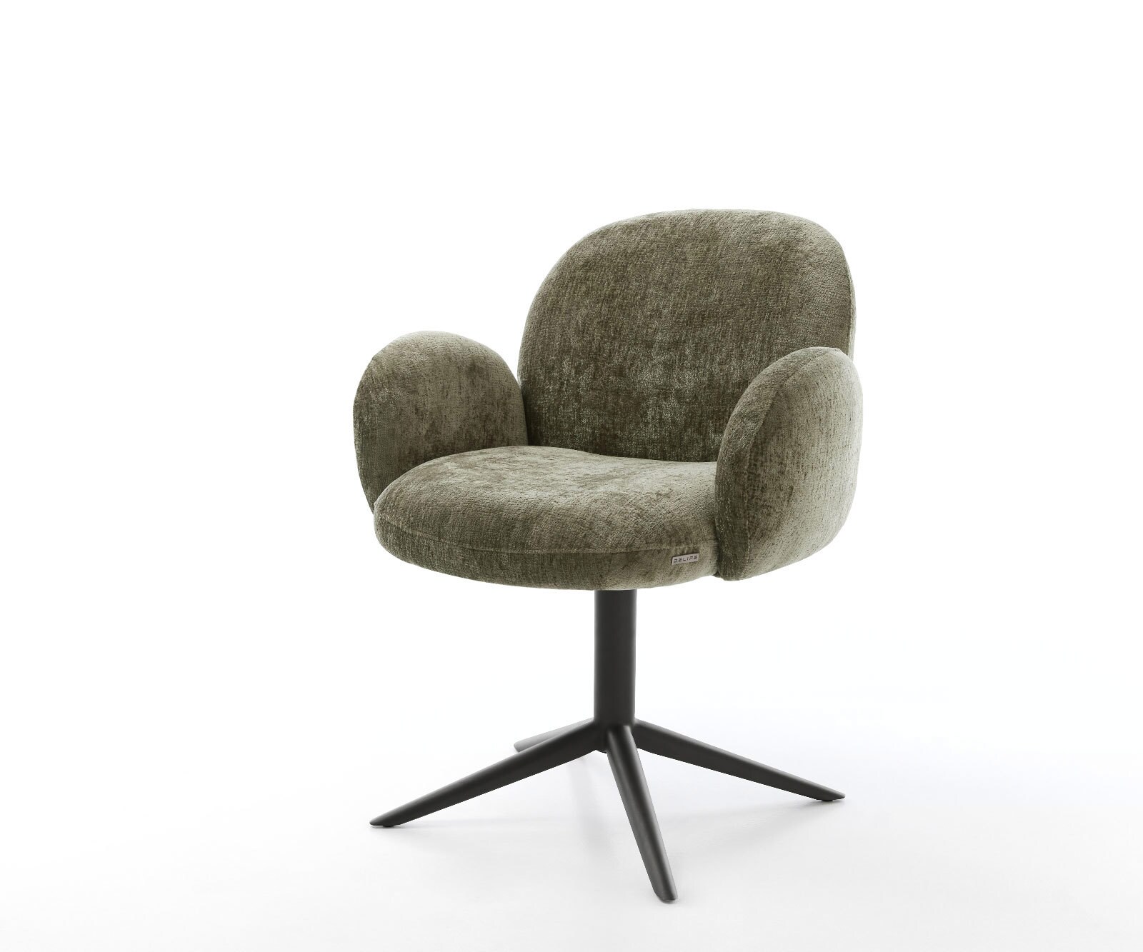 Врътящ се стол с подлакътници Шенил Маслина Офис основа Черен 360° въртящ се Люлеещ се Покет пружина Nube-Flex 1