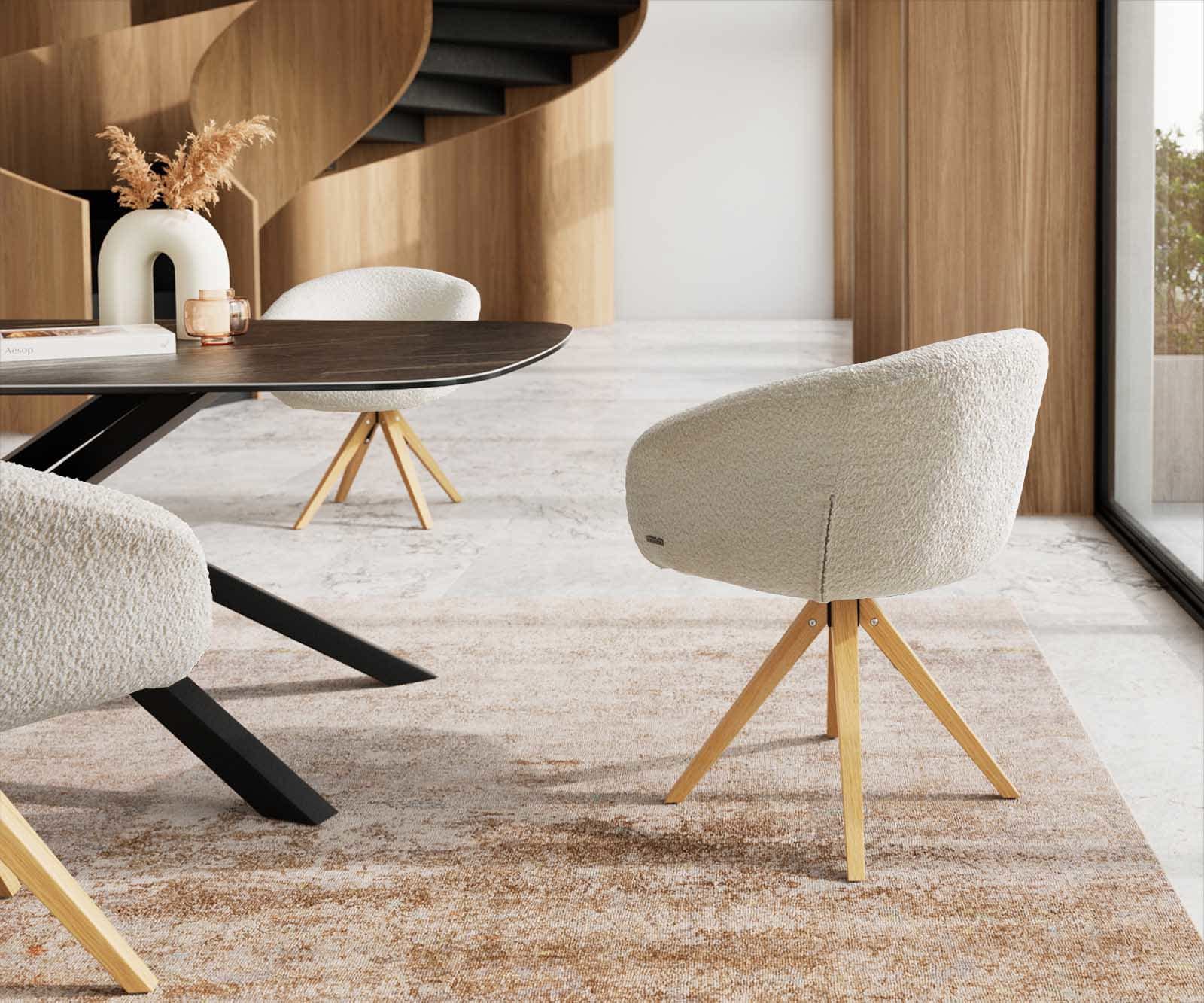 Врътящ се стол с подлакътници Букле Бял Дървена рамка  Натурал 180° въртящ се Покет пружина Vinka-Flex 4 Врътящ се стол с подлакътници Букле Бял Дървена рамка  Натурал 180° въртящ се Покет пружина Vinka-Flex 4