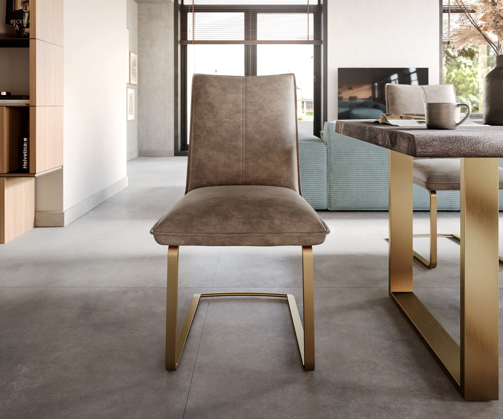 Люлеещ стол Таупе Винтидж Конзолен крак плосък Злато  Покет пружина Lelio-Flex 1