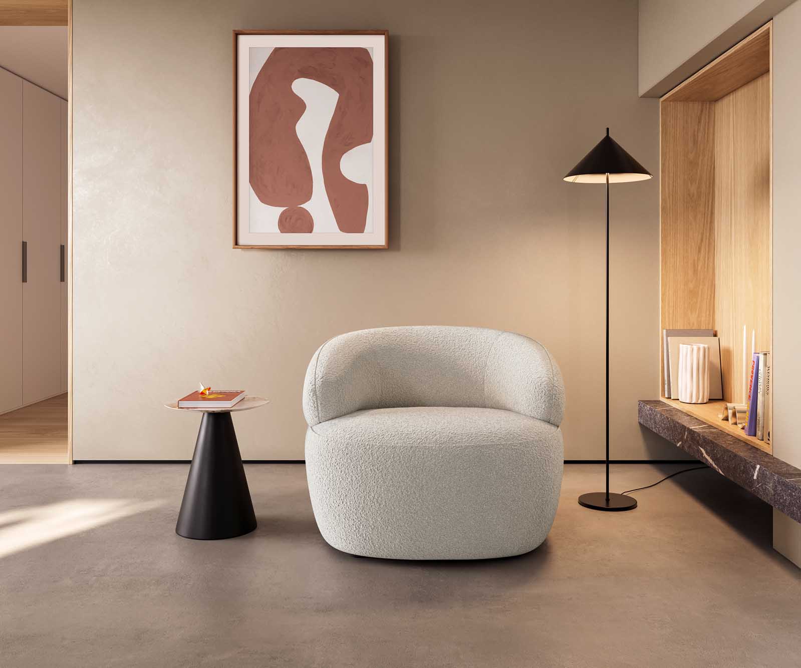 Кресло за отдих Nova 88x88 cm bouclé крем-бяло 3