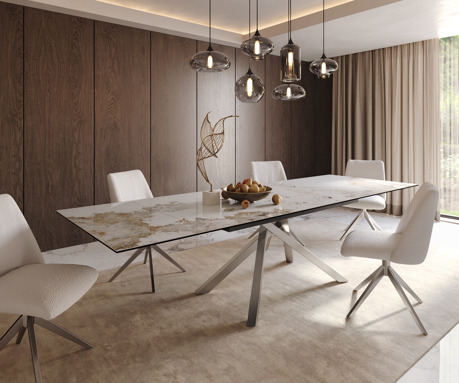 Маса 200-300x100 Keramik Minas Melange Бял-Бежов КръстРамка Правоъгълник Неръждаема стомана разтегателна Edge 1