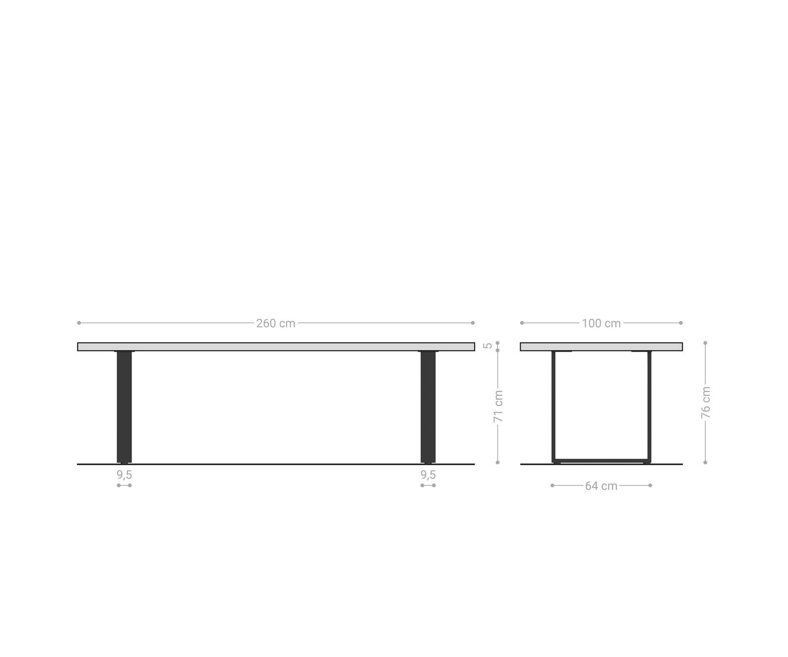 Трапезна маса Edge 260x100 XL от акация, кафява, неръждаема стомана, тясна, с естествени ръбове 6