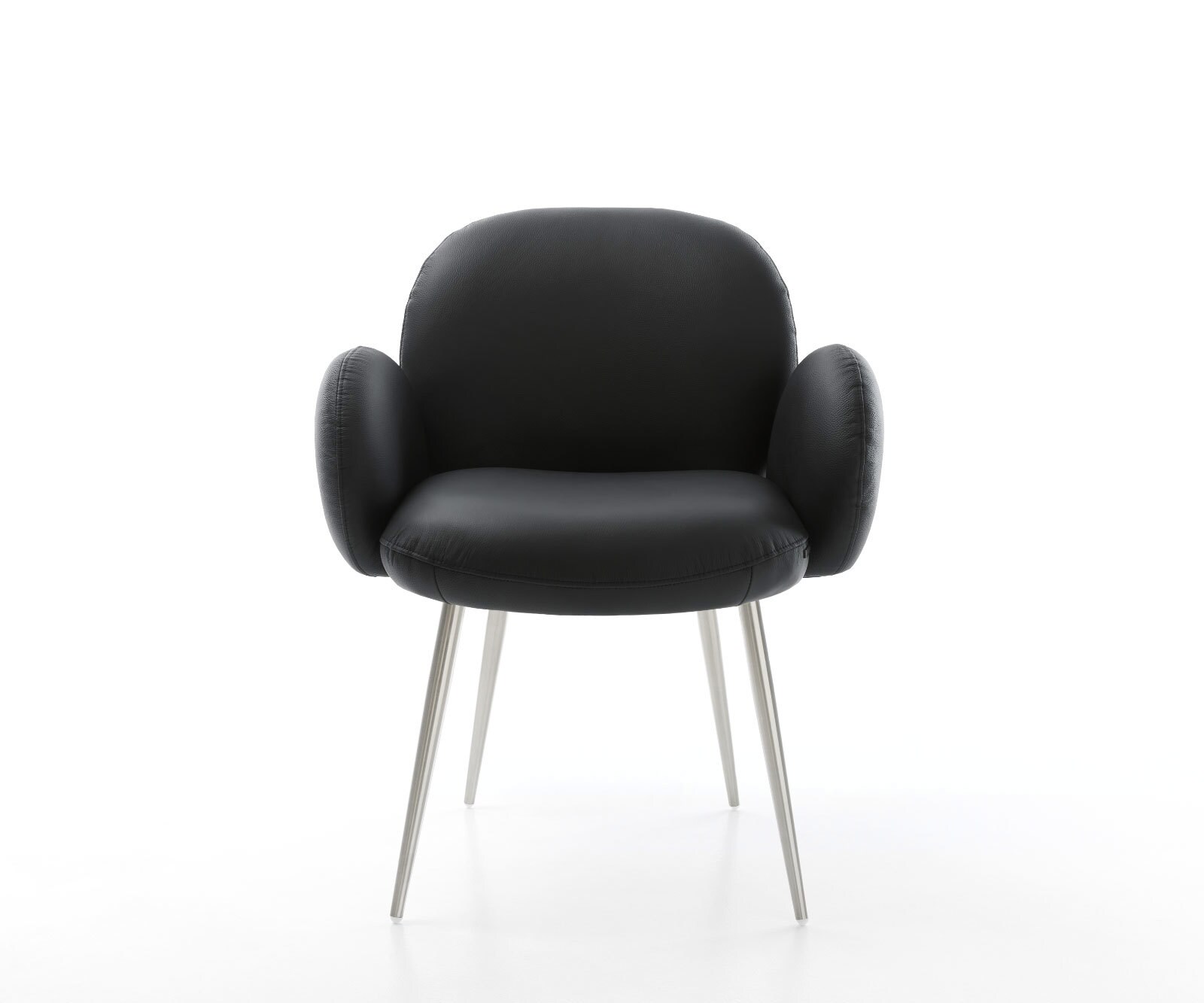 Стол Естествена кожа Черна 4-крака Прави Неръждаема стомана Покет пружина Nube-Flex 1