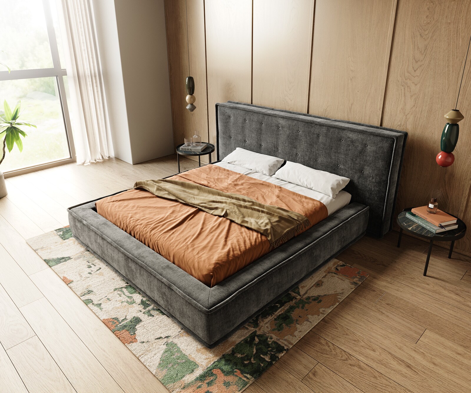 Тапицирана рамка за легло Filikos 180x200 cm шенил антрацит 3