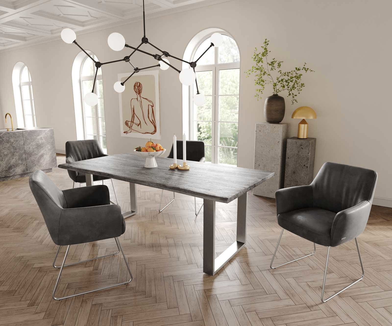 Стол Антрацит Винтидж Извити крака Неръждаема стомана Покет пружина Xana-Flex 4 Стол Антрацит Винтидж Извити крака Неръждаема стомана Покет пружина Xana-Flex 4