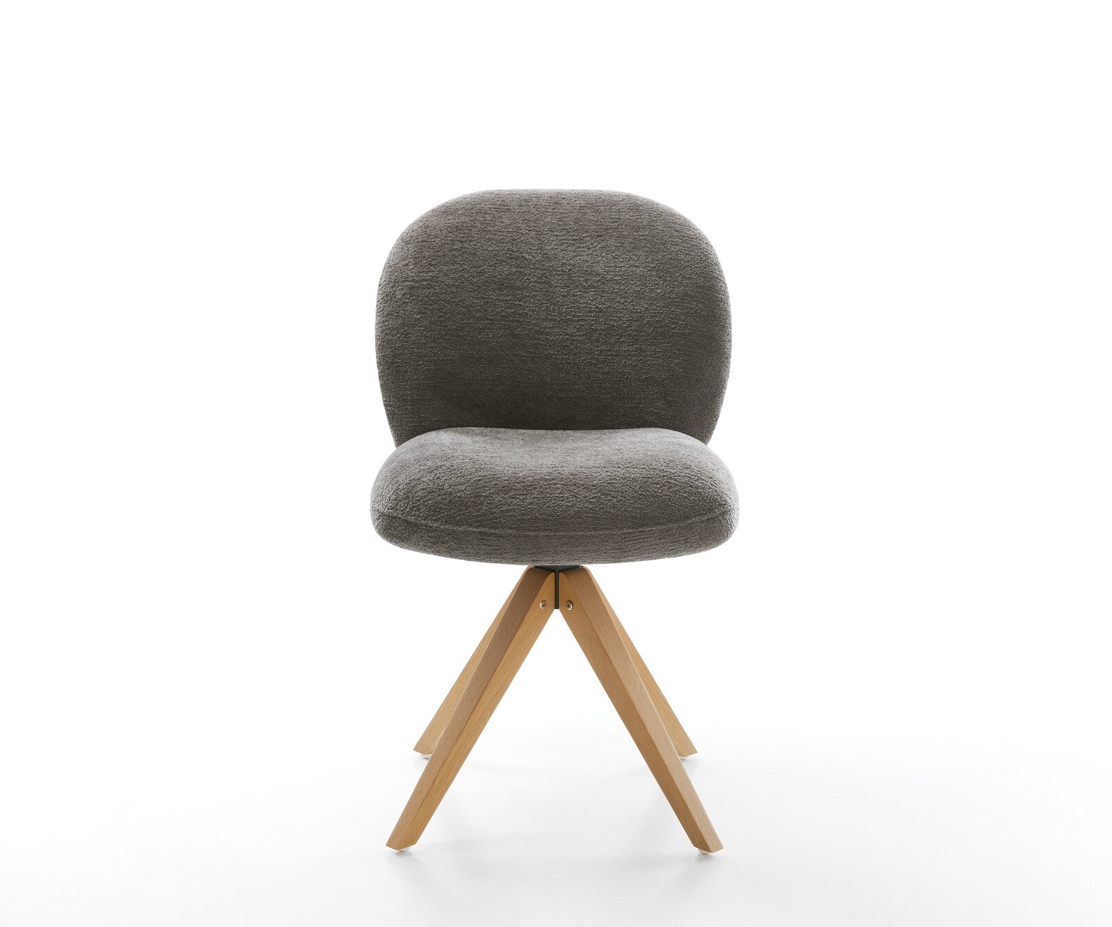 Въртящ се стол Nube-Flex Bouclé Soft, цвят „кал“, дървена рамка с изчистени линии, естествен цвят, завъртащ се на 180°, с джобни пружини 2