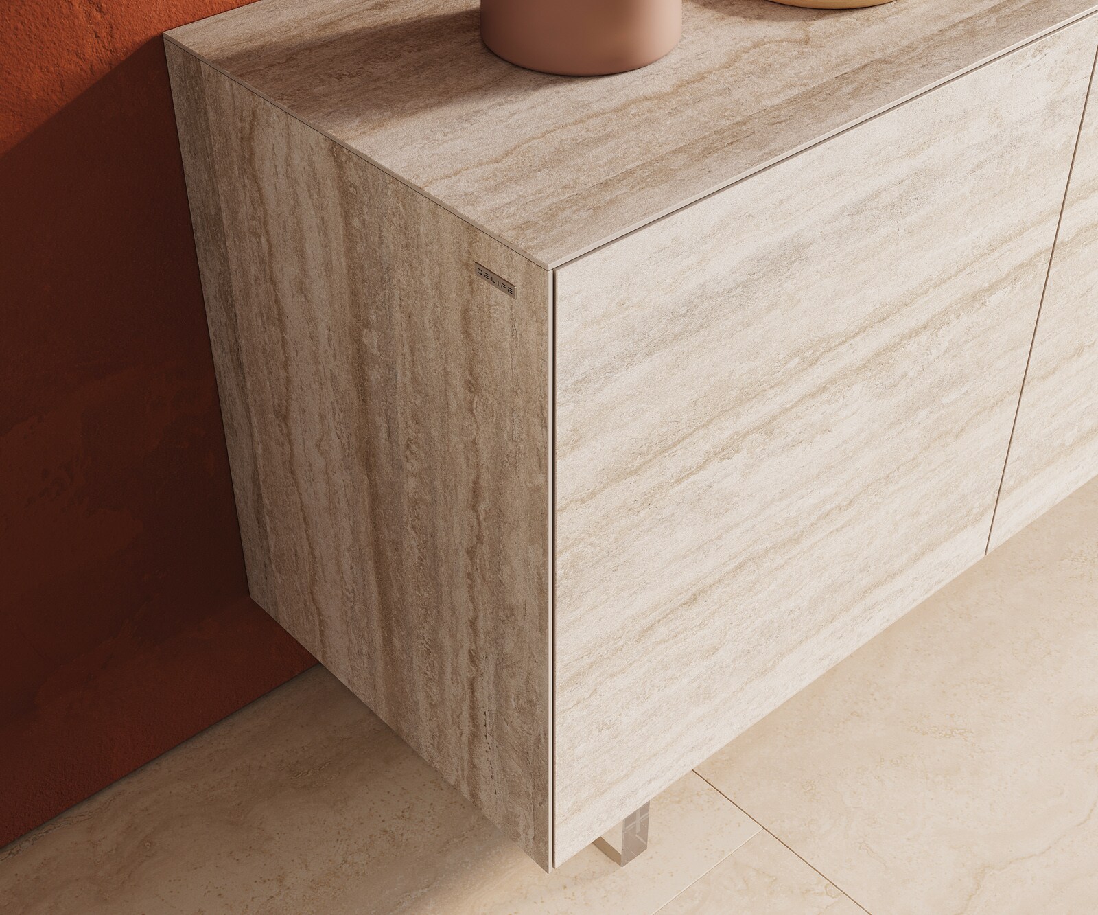 Бюфет Cuor 180 см Керамика Laminam® Travertino Bianco Кремаво-бяло 2 врати 3 чекмеджета Основа Акрилно стъкло 6