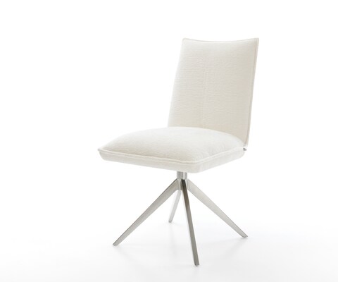 Въртящ се стол Lelio-Flex Bouclé Soft Beige Широка кръстосана рамка Неръждаема стомана Въртене на 360° Люлееща се функция Ядро от джобни пружини
