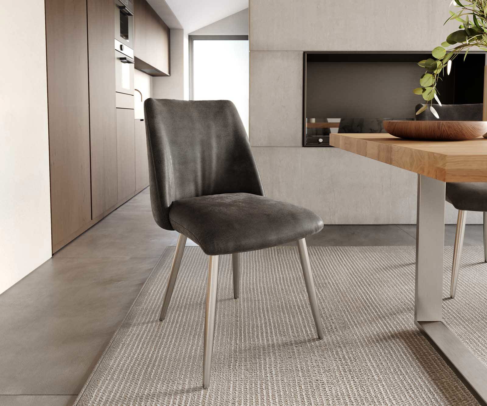 Трапезен стол Антрацит Винтидж 4 крака конични Неръждаема стомана Покет пружина Elso-Flex Трапезен стол Антрацит Винтидж 4 крака конични Неръждаема стомана Покет пружина Elso-Flex