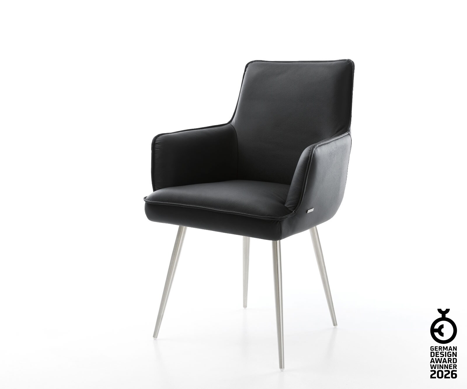 Стол Естествена кожа Черна 4-крака Прави Неръждаема стомана Покет пружина Heira-Flex