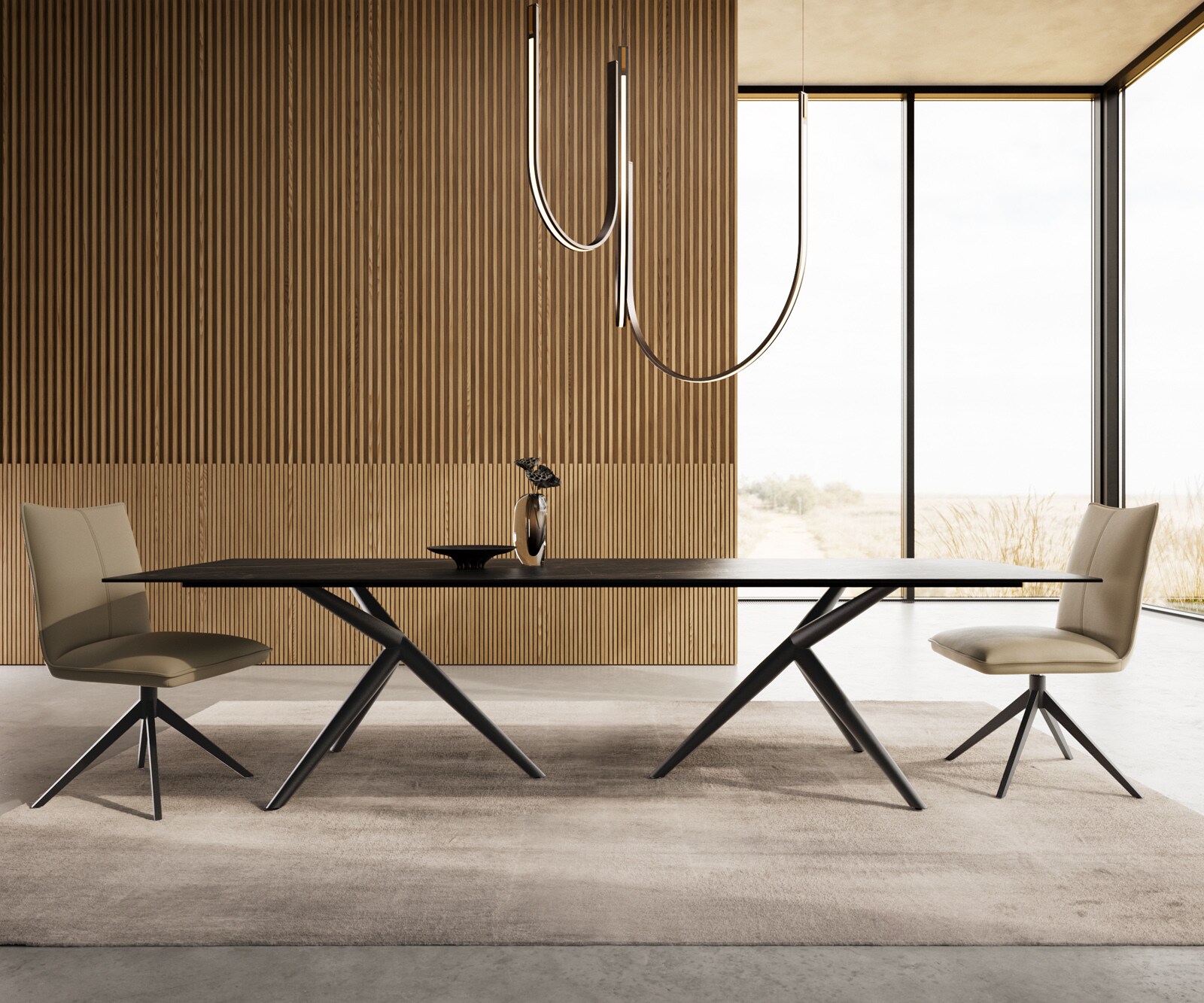 Трапезна маса Edge 300x100, керамика Laminam „®“, Noir Desir, кафяво Estelar, кръгла, метал, черна 1