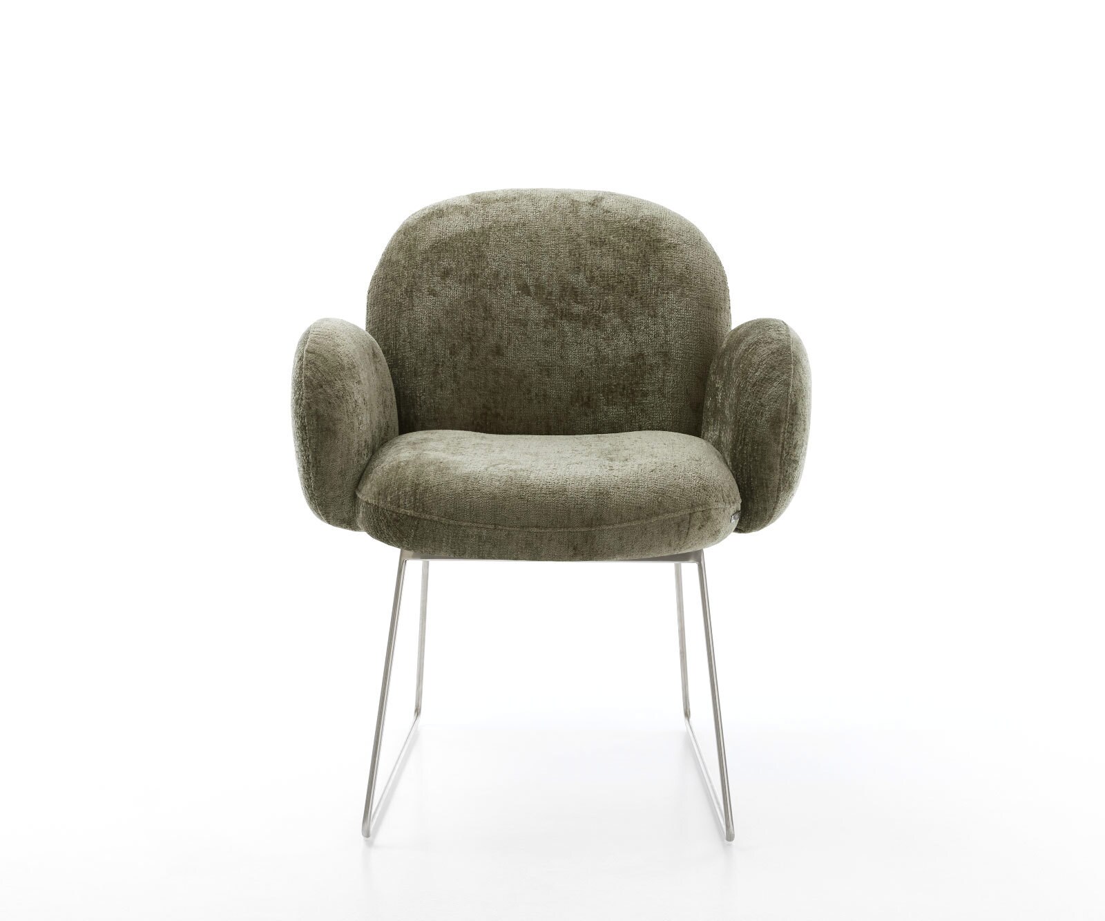 Трапезен стол с подлакътници Шенил Маслина Извити крака Неръждаема стомана Покет пружина Nube-Flex 2