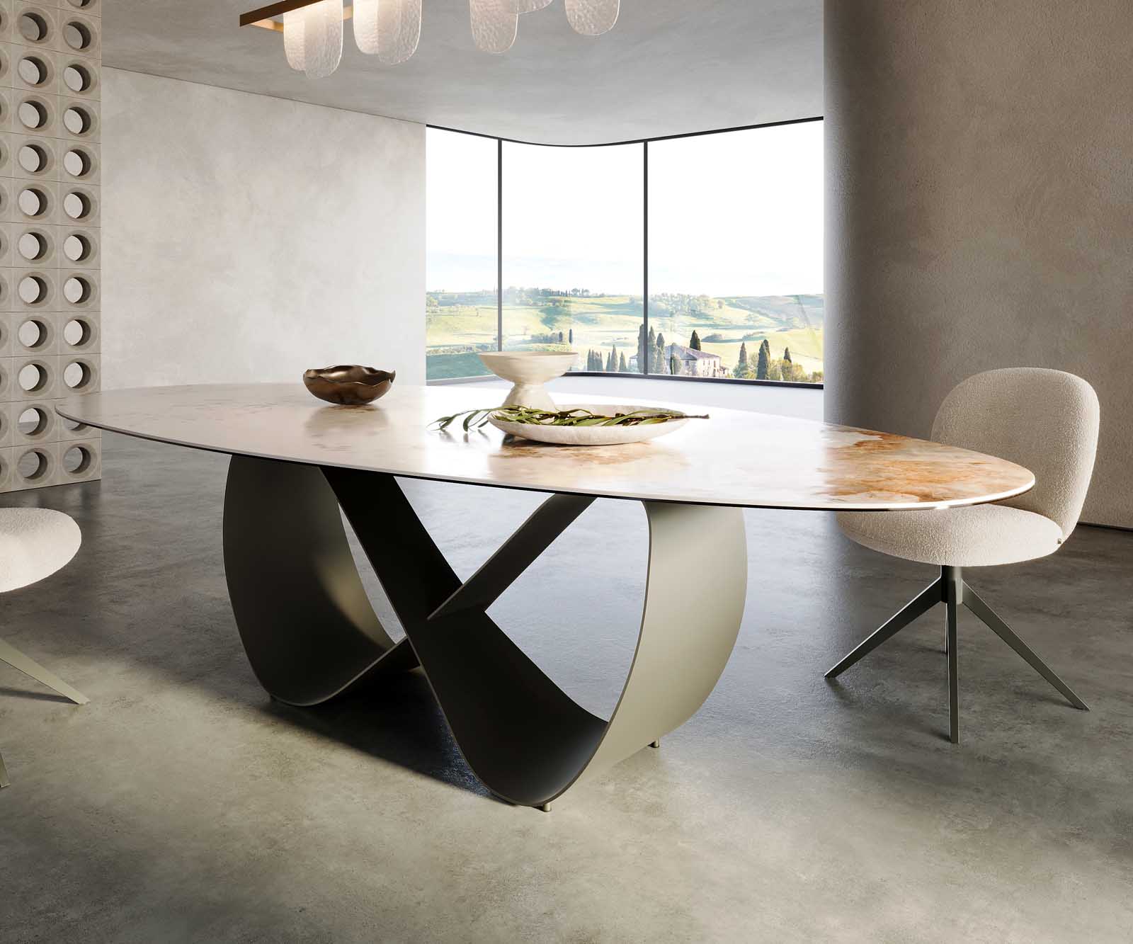Маса Oval 280x130 Keramik Minas Melange Бял-Бежов Infinity Метал Ефектенфиниш Titan Edge 5