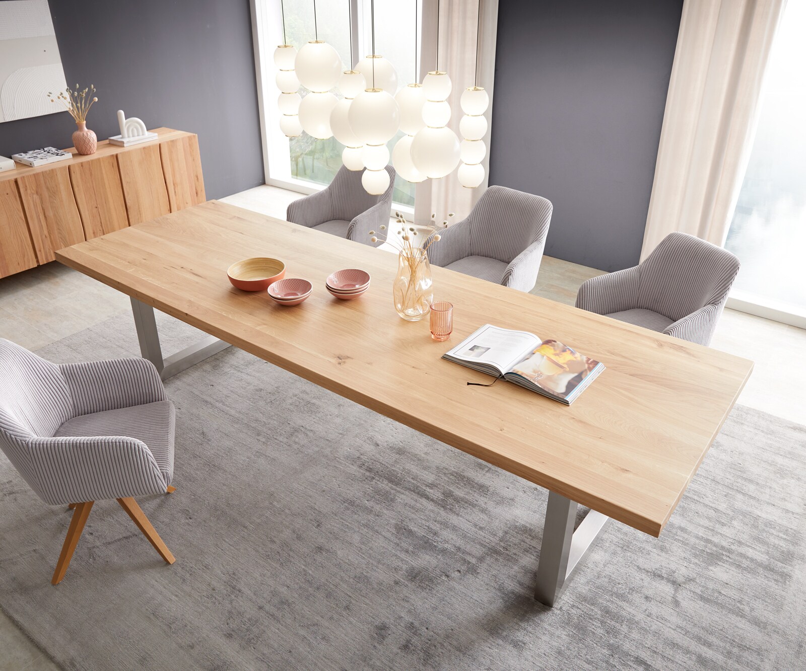 Маса 300x100 Дъб Натурал Неръждаема стомана Широк профил Edge 4