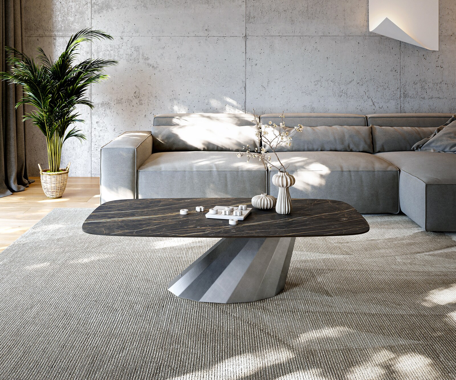 Масичка за кафе Edge Boot 140x80 cm керамика Laminam® Noir Desir Brown Parabi Metallic Silver