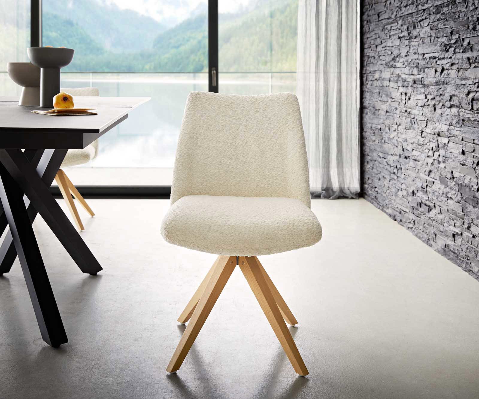 Врътящ се стол Букле Бял Дървена рамка  Натурал 180° въртящ се Покет пружина Elso-Flex 1 Врътящ се стол Букле Бял Дървена рамка  Натурал 180° въртящ се Покет пружина Elso-Flex 1