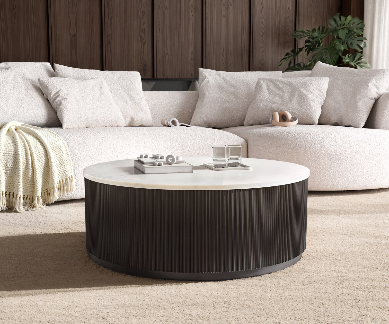 Масичка за кафе Fiorano 90x90 cm мрамор бял метал сребърен фюжън покритие 3