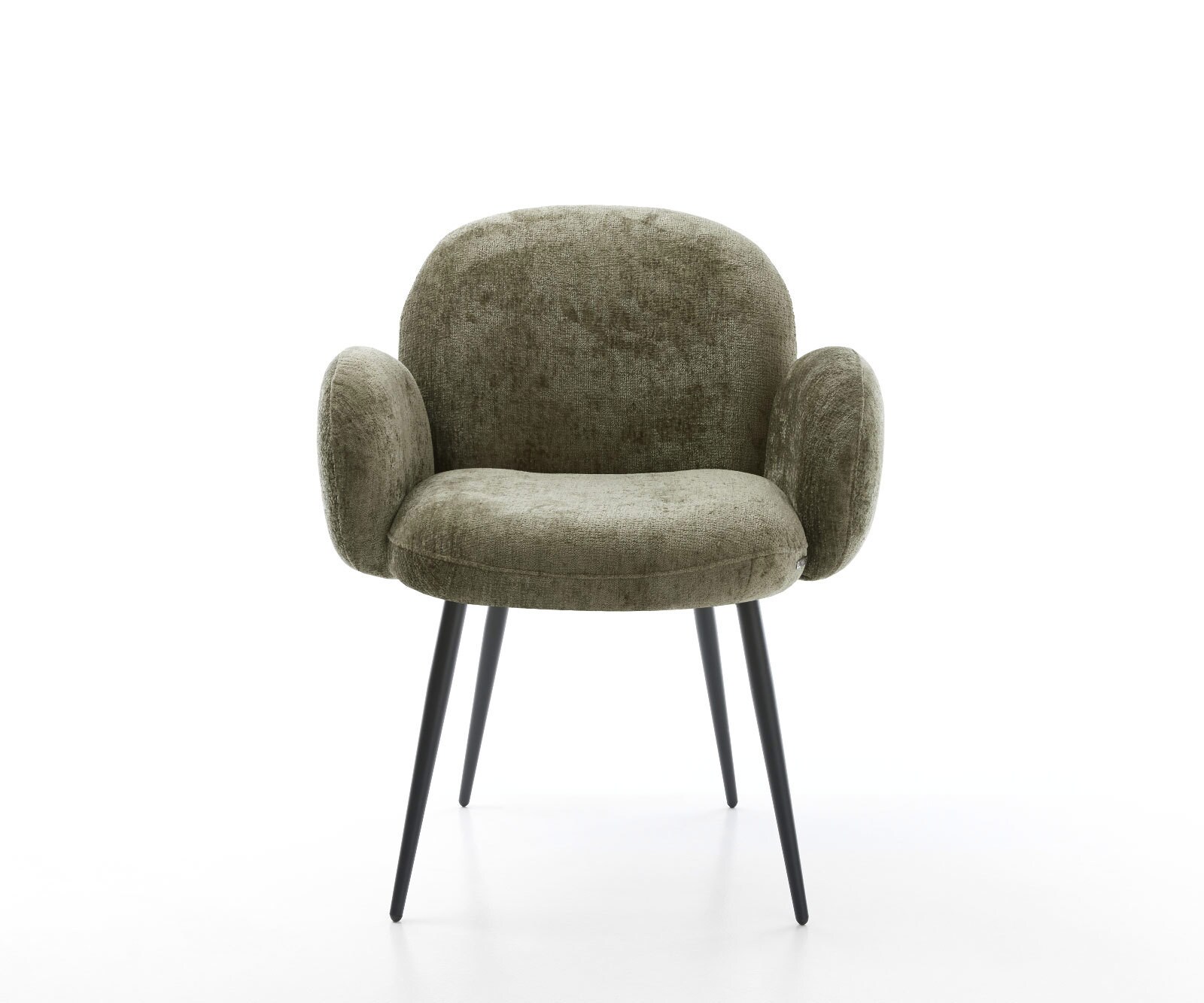 Трапезен стол с подлакътници Шенил Маслина 4 крака конични Черен Покет пружина Nube-Flex 2