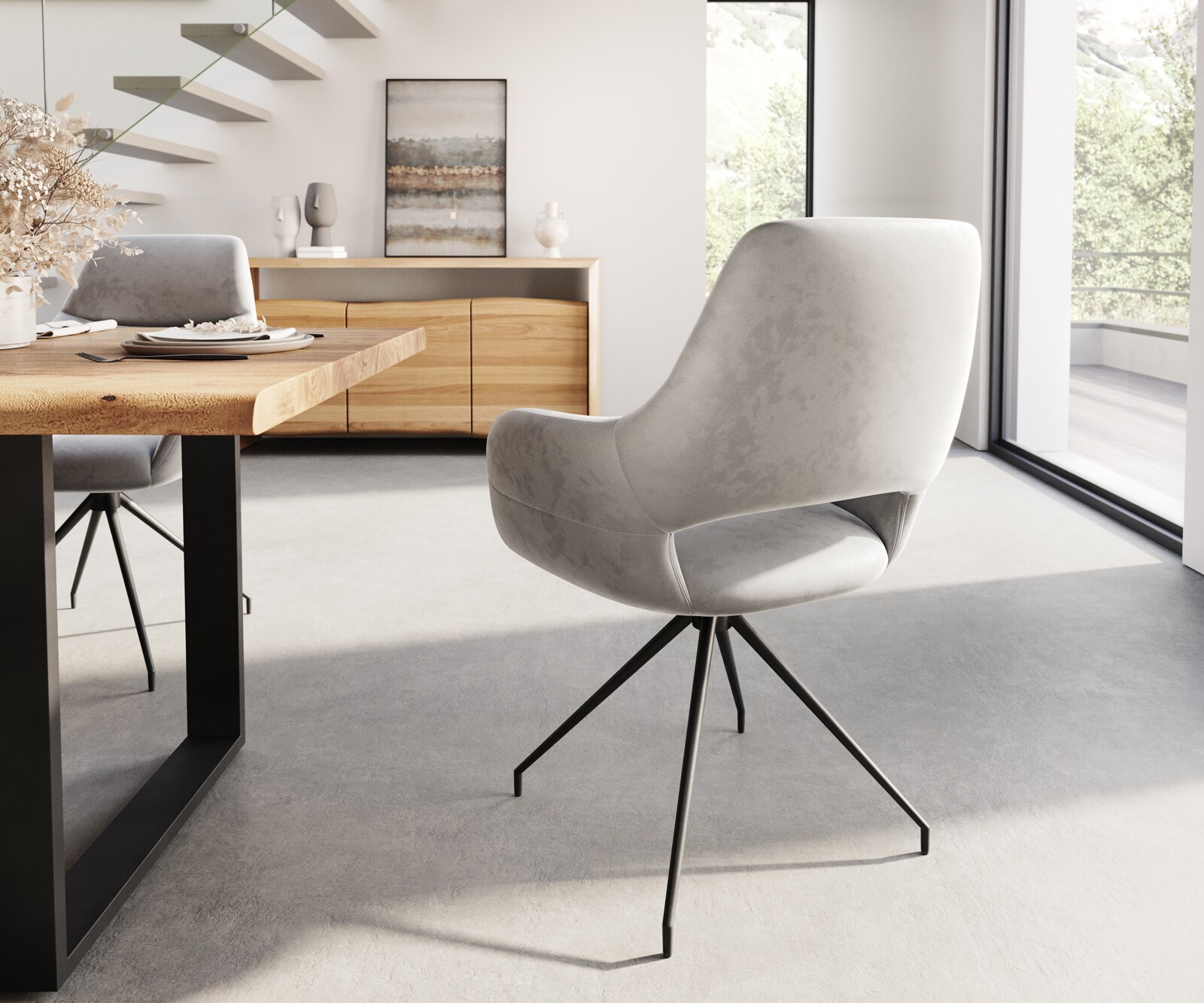 Врътящ се стол с подлакътници Кадифе Сив Конус крак кръгъл Черен 180° въртящ се Yago-Flex 4 Врътящ се стол с подлакътници Кадифе Сив Конус крак кръгъл Черен 180° въртящ се Yago-Flex 4