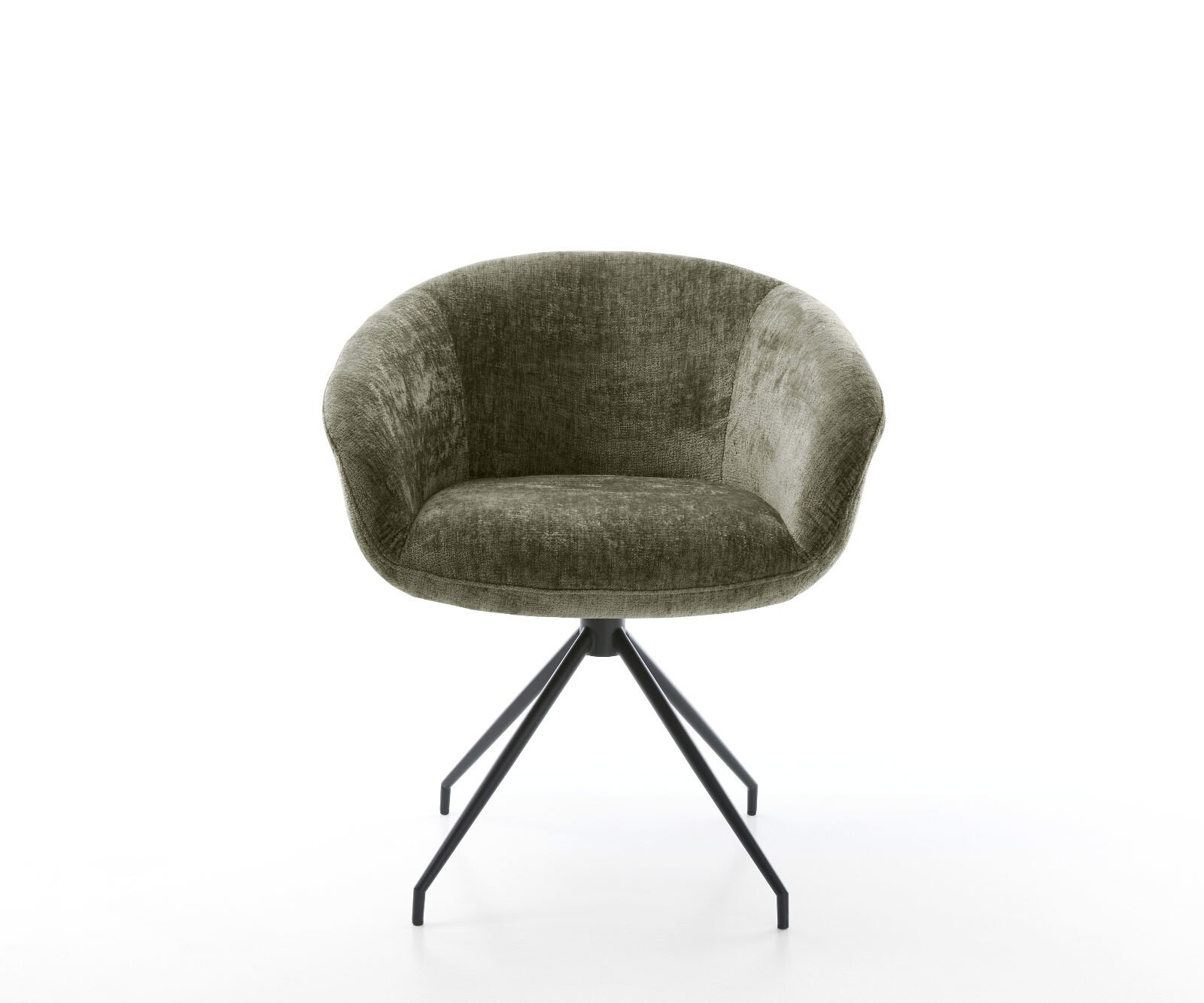 Врътящ се стол с подлакътници Шенил Маслина Конус крак кръгъл Черен 180° въртящ се Покет пружина Vinka-Flex 2