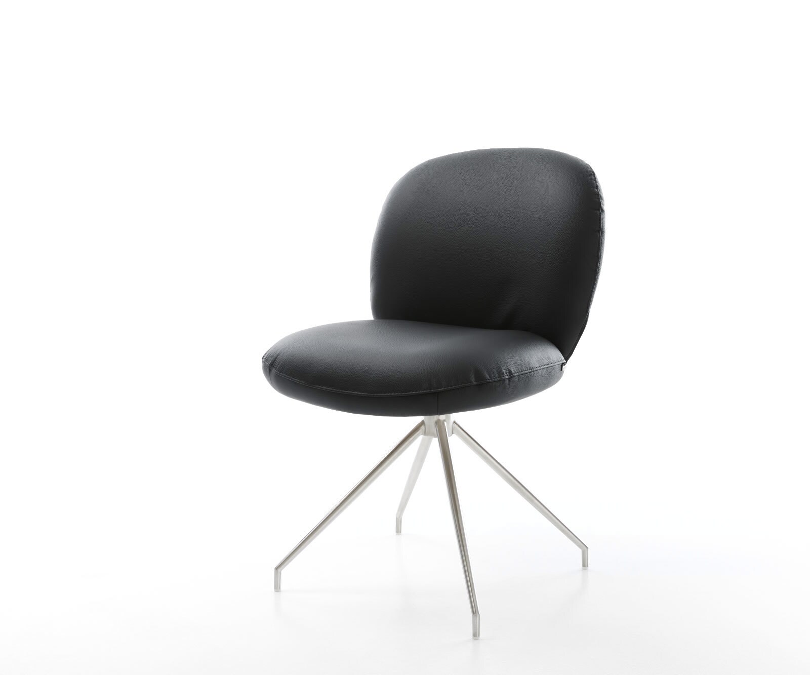 Врътящ се стол Естествена кожа Черен Конус крак кръгъл Неръждаема стомана 180° въртящ се Покет пружина Nube-Flex