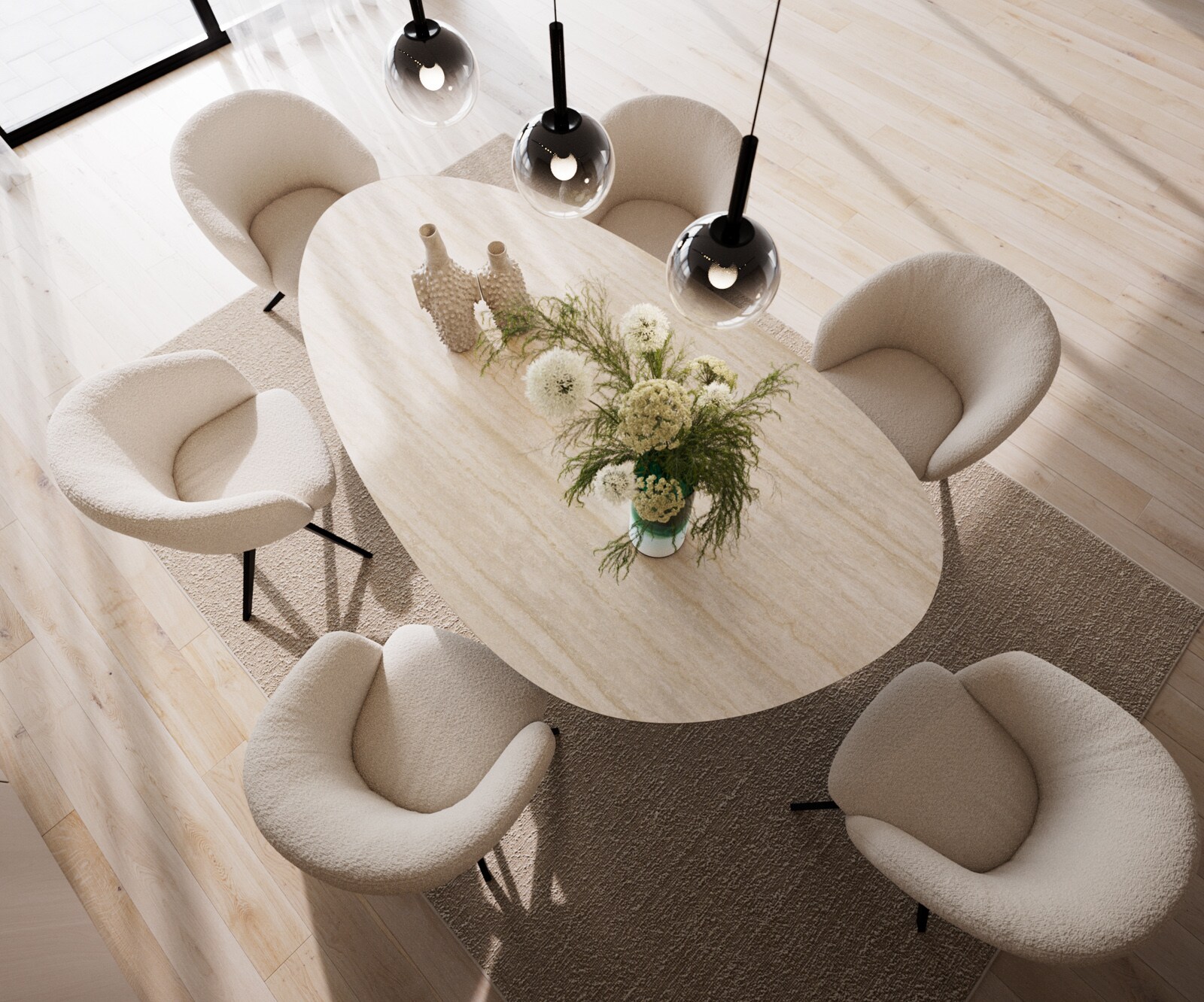 Трапезна маса Edge Oval 220x120, керамика Laminam „®“, Travertino Bianco, кремаво-бяло​, Zenthara, с остри ръбове, метал, черно 4