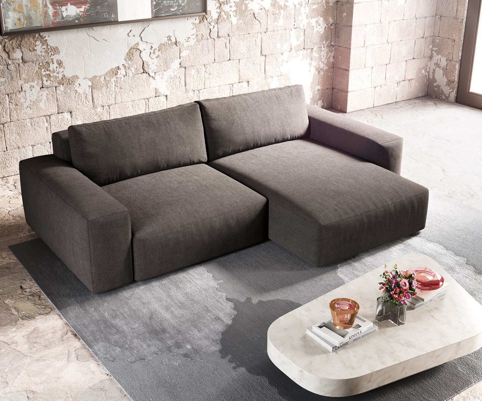 Ъглов диван  Lanzo XL 270x180 см Микрофибър Каки-Кафяв, Лява/Дясна Лежанка 4