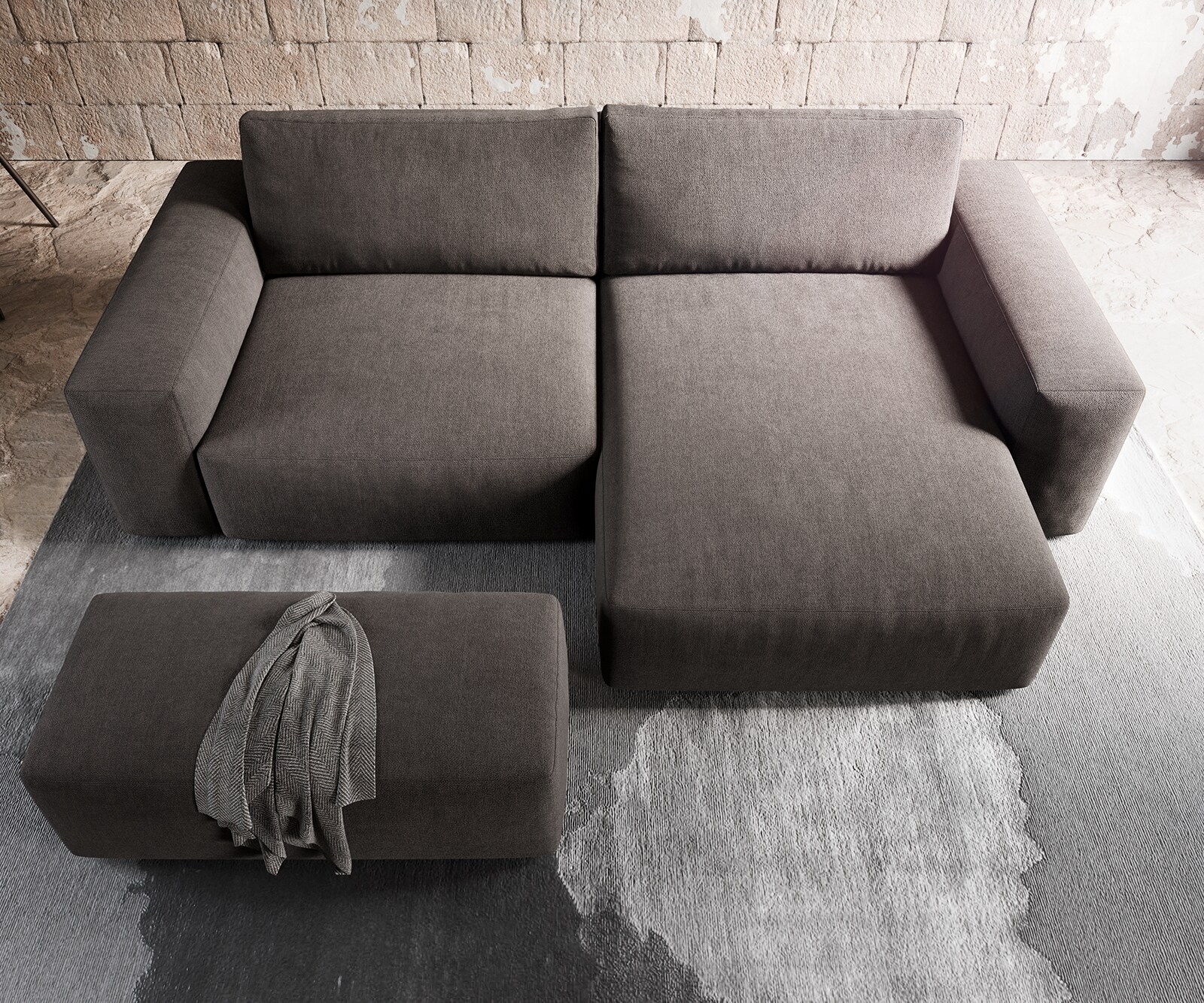 Ъглов диван XL 270x180 cm Микрофибър КакиКафяв Варианти лежанка с табуретка Lanzo 3
