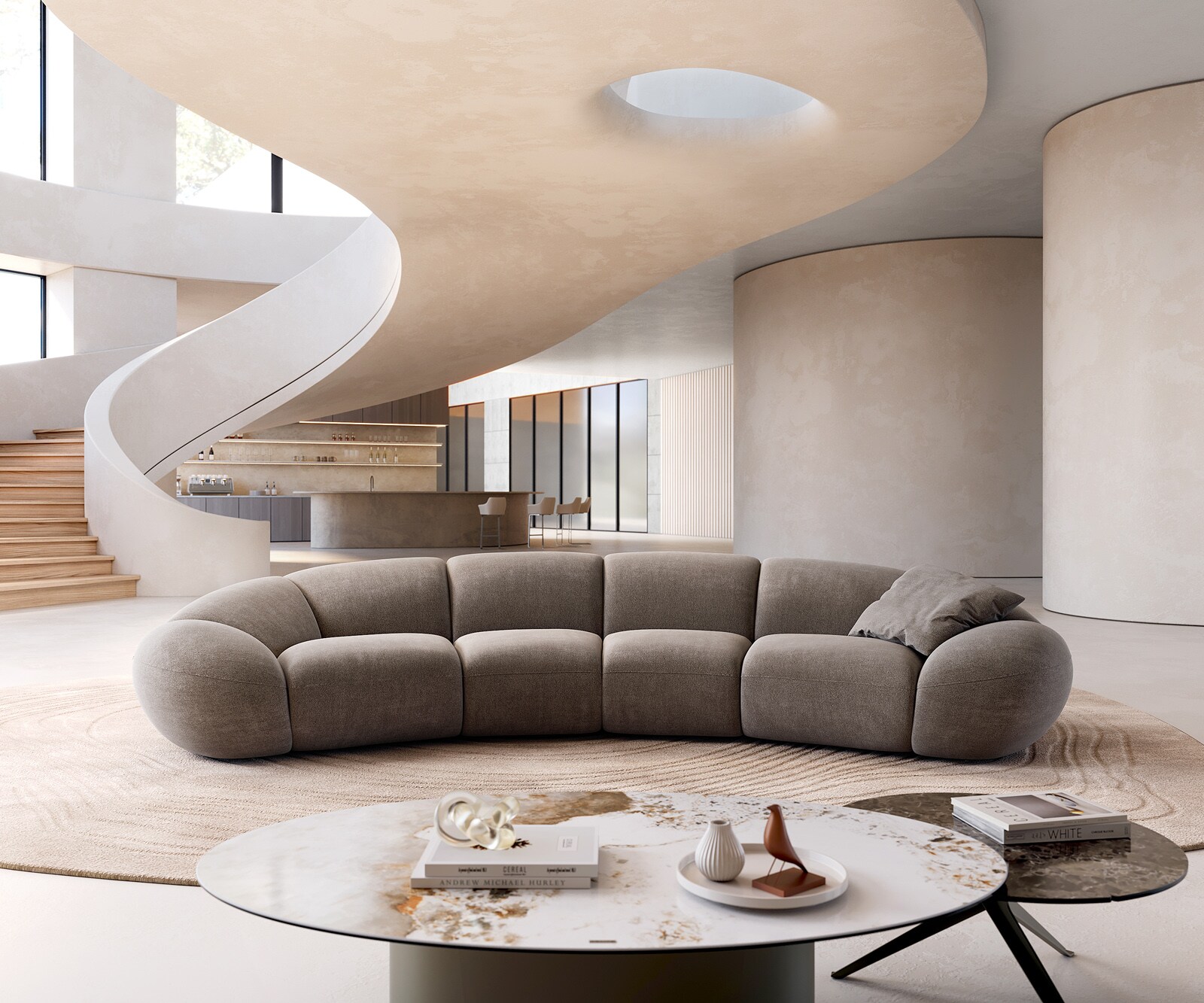 Голям диван Lunna 360x175 cm структуриран плат Soft Taupe 2 възглавници